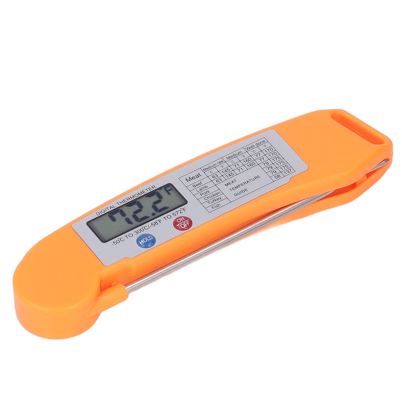 Digital Food Thermometer - Foldable, Waterproof, Smart Kitchen Thermometer for Cooking, Grilling & Baking (Orange) | Perfect for Meat, BBQ, Candy Making & Home Chefs