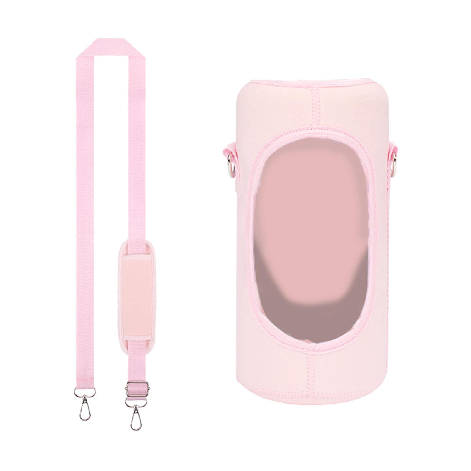 SM SunniMix Insulated Water Bottle Carrier Bag - Adjustable Shoulder Strap Neoprene Pouch Holder with 2 Pockets for Gym, Hiking & Travel Accessories (Pink)