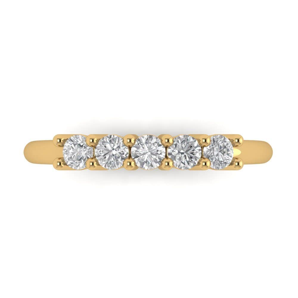 0.4 Carat Brilliant Round Cut Clear Simulated Diamond 14k Yellow Gold Stackable Wedding Band Ring - Perfect for Anniversary Gifts, Bridal Jewelry & Everyday Elegance