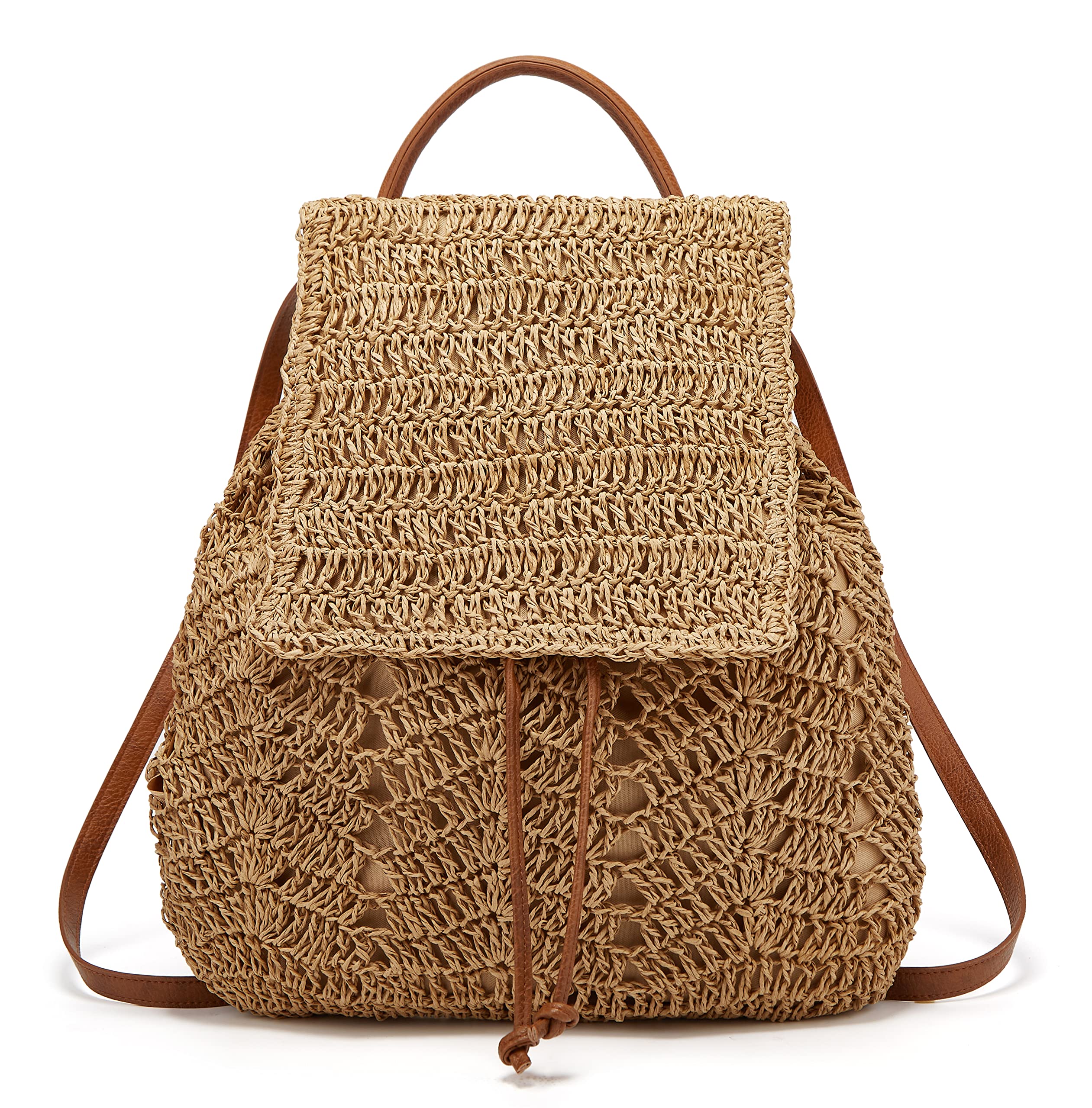 Women's Straw Woven Backpack - Casual Boho Shoulder Bag with Top Handle for Beach, Travel & Summer Outings | Lightweight & Stylish Beach Tote for Vacation, Picnic & Shopping
