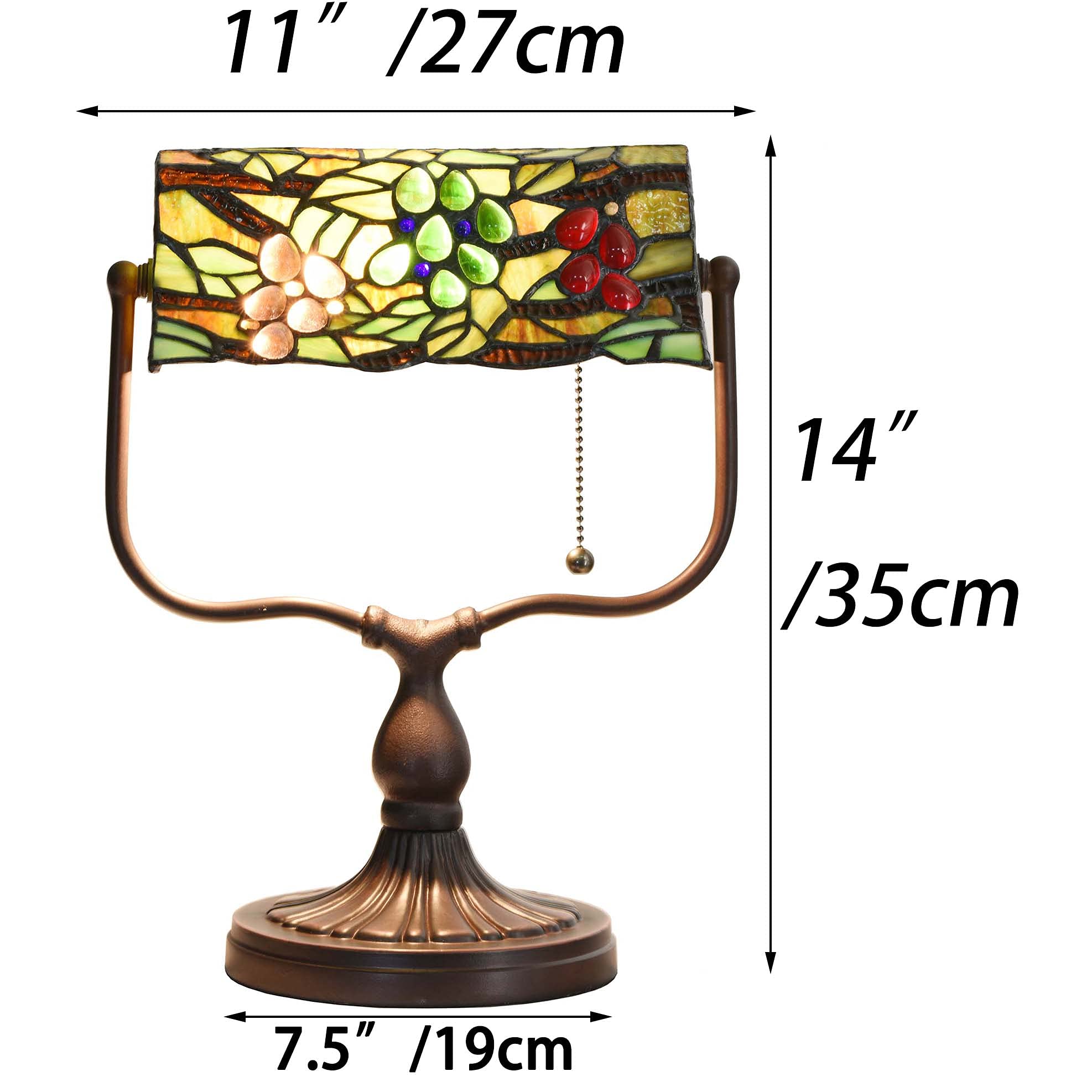 Bieye L10764 Tiffany Style Stained Glass Desk Lamp - 14 Inch Elegant Grape Design Banker Lamp for Home Office, Study, Reading & Work | Perfect for Libraries, Bedrooms & Workspaces