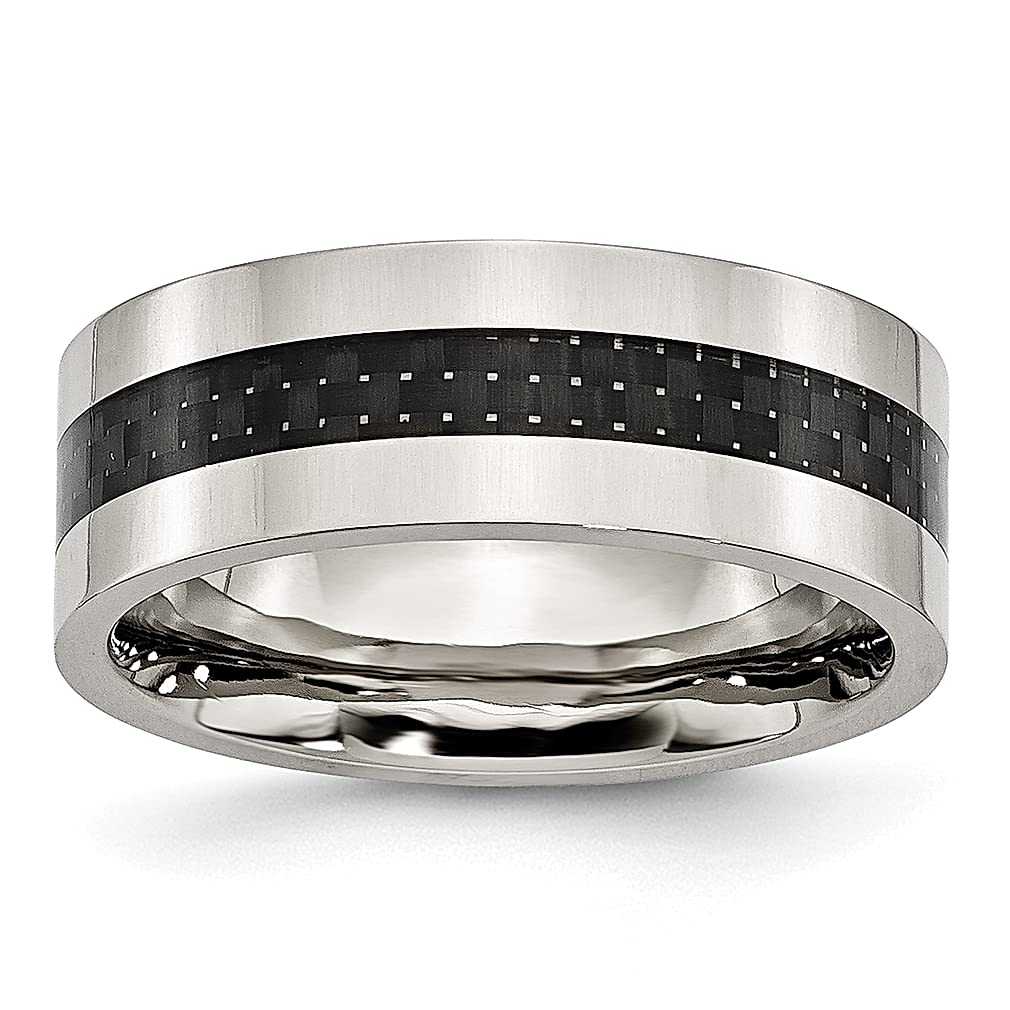 ICE CARATS Stainless Steel Black Carbon Fiber Inlay 8mm Flat Wedding Band Ring - Elegant Fashion Jewelry for Women, Perfect Anniversary & Engagement Gift for Her - Ideal for Weddings, Date Nights & Special Occasions