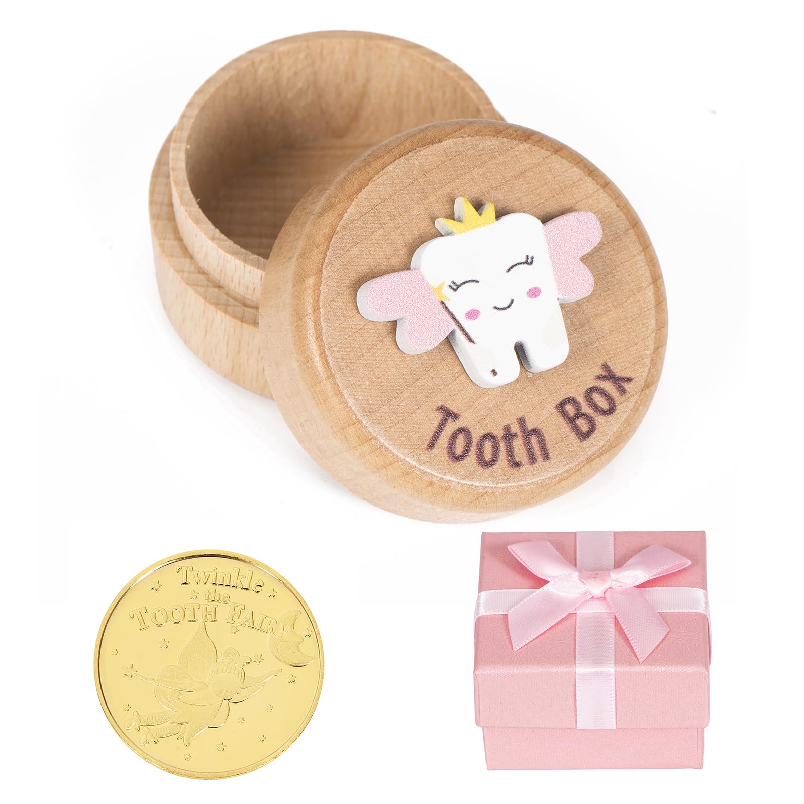 Tooth Fairy Keepsake Box for Baby Teeth - Memory Box with Tooth Fairy Coin & Gift Box, First Tooth Holder for Kids - Perfect Baby Shower Gift & Childhood Memento (Box-1)
