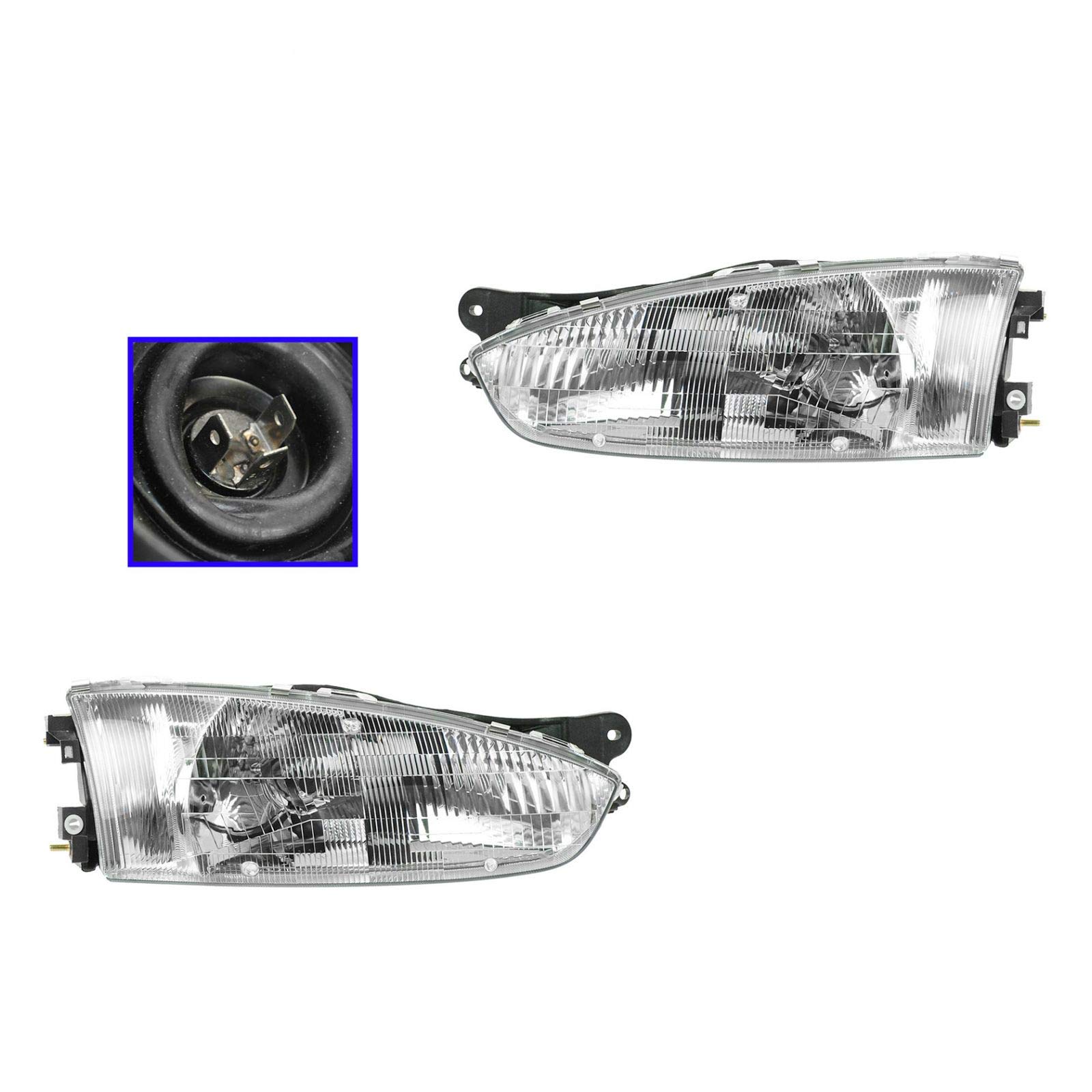 97-02 Mitsubishi Mirage 2 Door Coupe Replacement Headlights Headlamps Pair Set - Left & Right Side Compatible - Perfect for Night Driving & Auto Restoration Projects