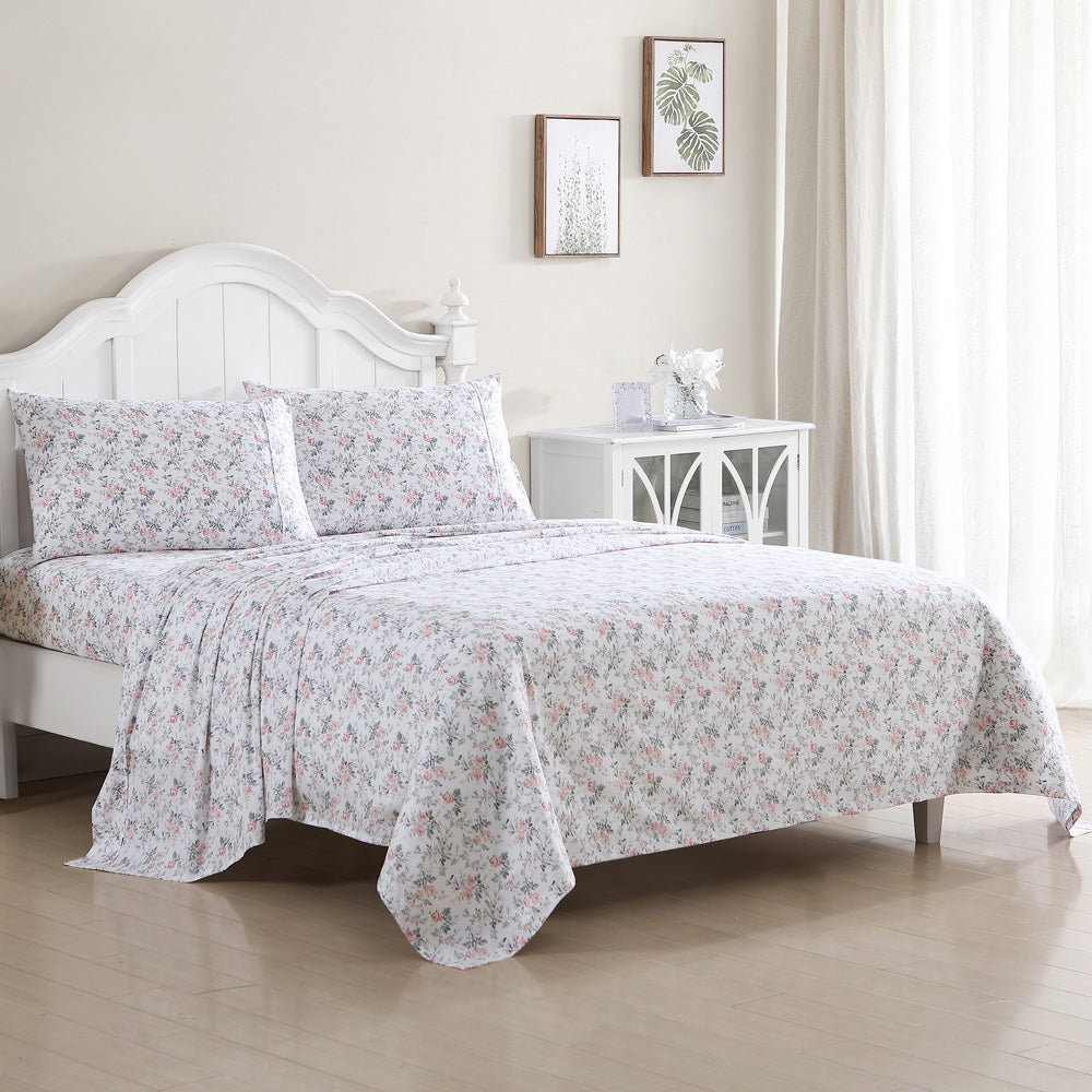 Geneva Blush & Grey King Size Sheet Set - 100% Cotton Luxury Bedding for Master Bedroom & Guest Room