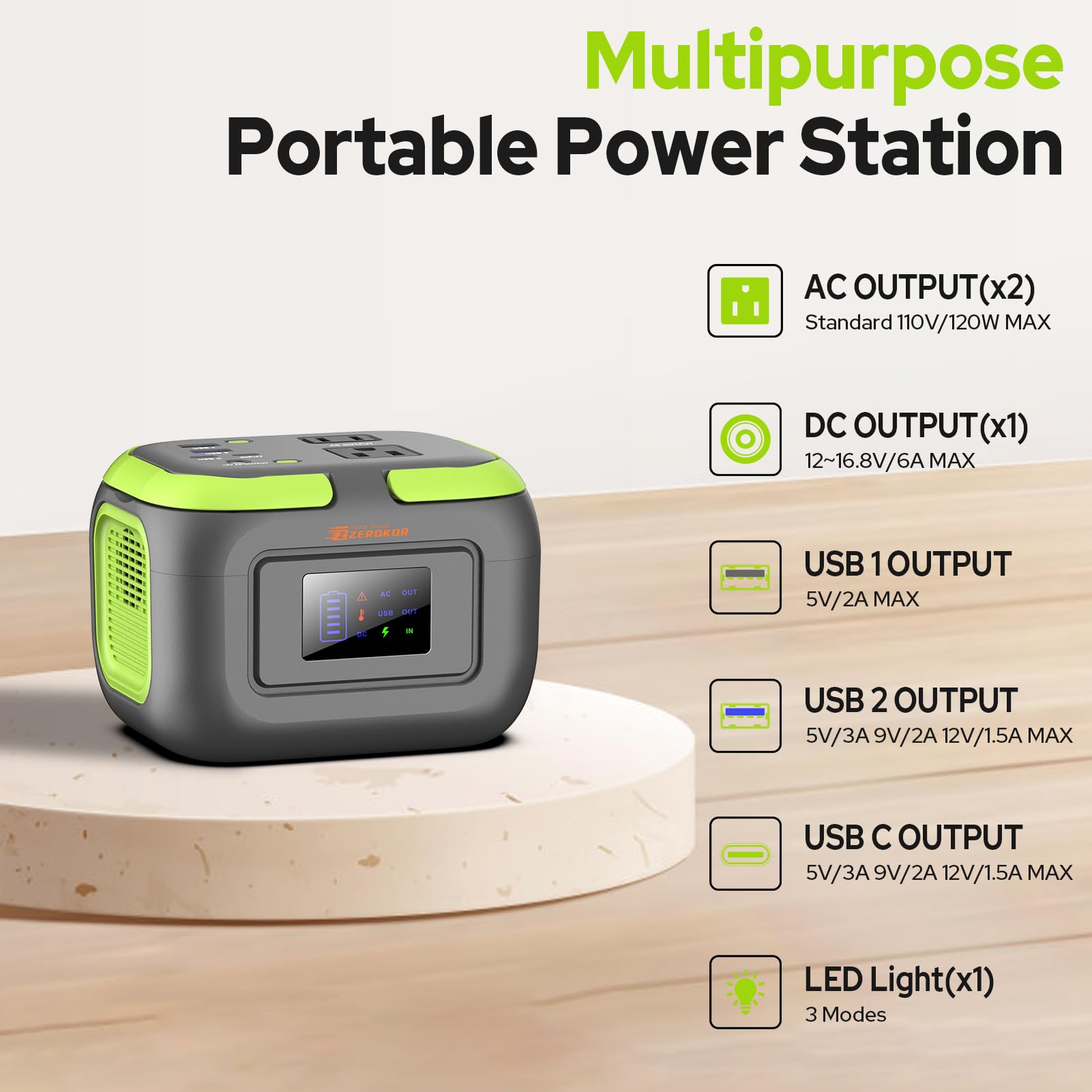 120W Portable Power Station with 97.6Wh Lithium Battery - 110V AC Outlet & USB-C Input | Compact Solar Generator for Camping, Home Backup, Van Life & Outdoor Adventures | Emergency Power Supply for Blackouts, Travel & Mobile Device Charging