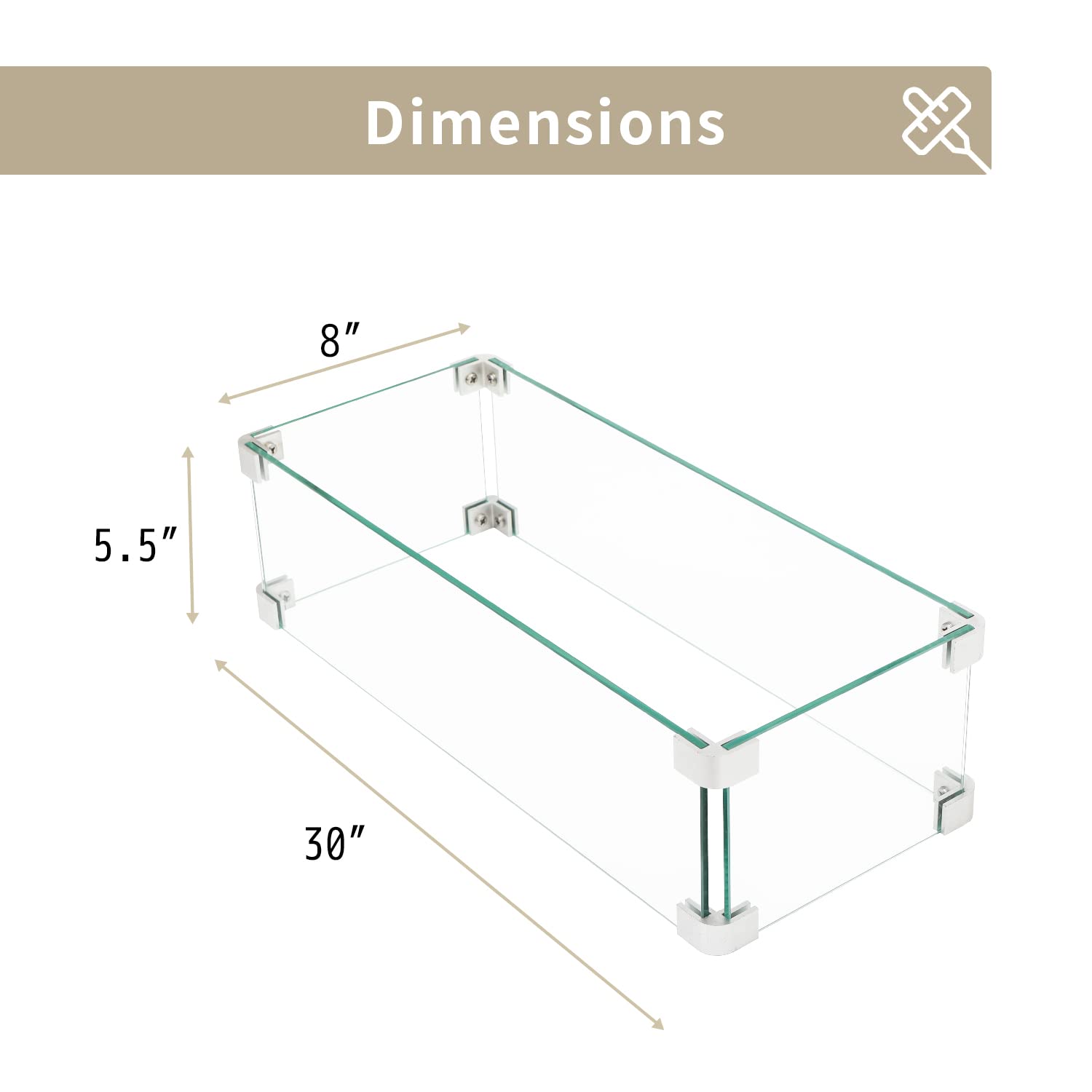 30x8x5.5 Inch Rectangle Fire Table Glass Wind Guard - Tempered Glass Flame Shield for Fire Pit Burner Pans | Outdoor Patio, Backyard, Camping & Deck Heating Solution