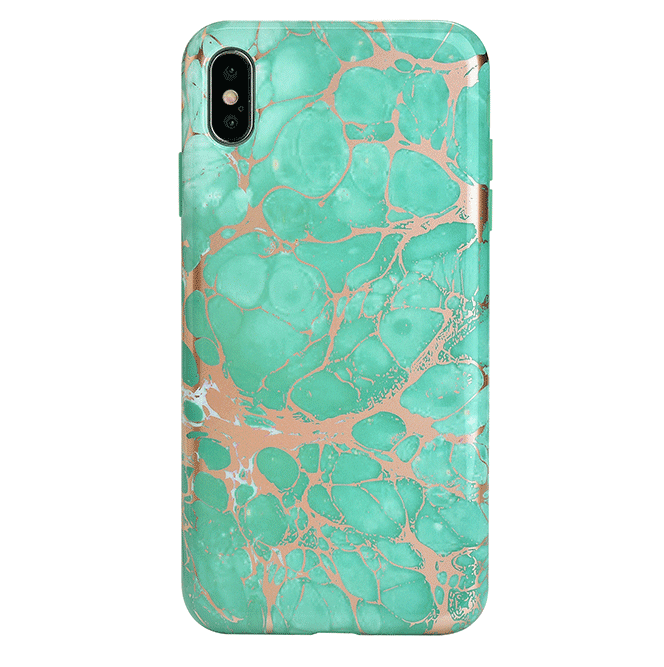 Turquoise Rose Gold Chrome iPhone Case - Stylish Protective Cover for iPhone 13/14/15 Pro Max - Trendy Fashion Accessory for Women & Girls - Perfect for Everyday Use, Travel & Gifting