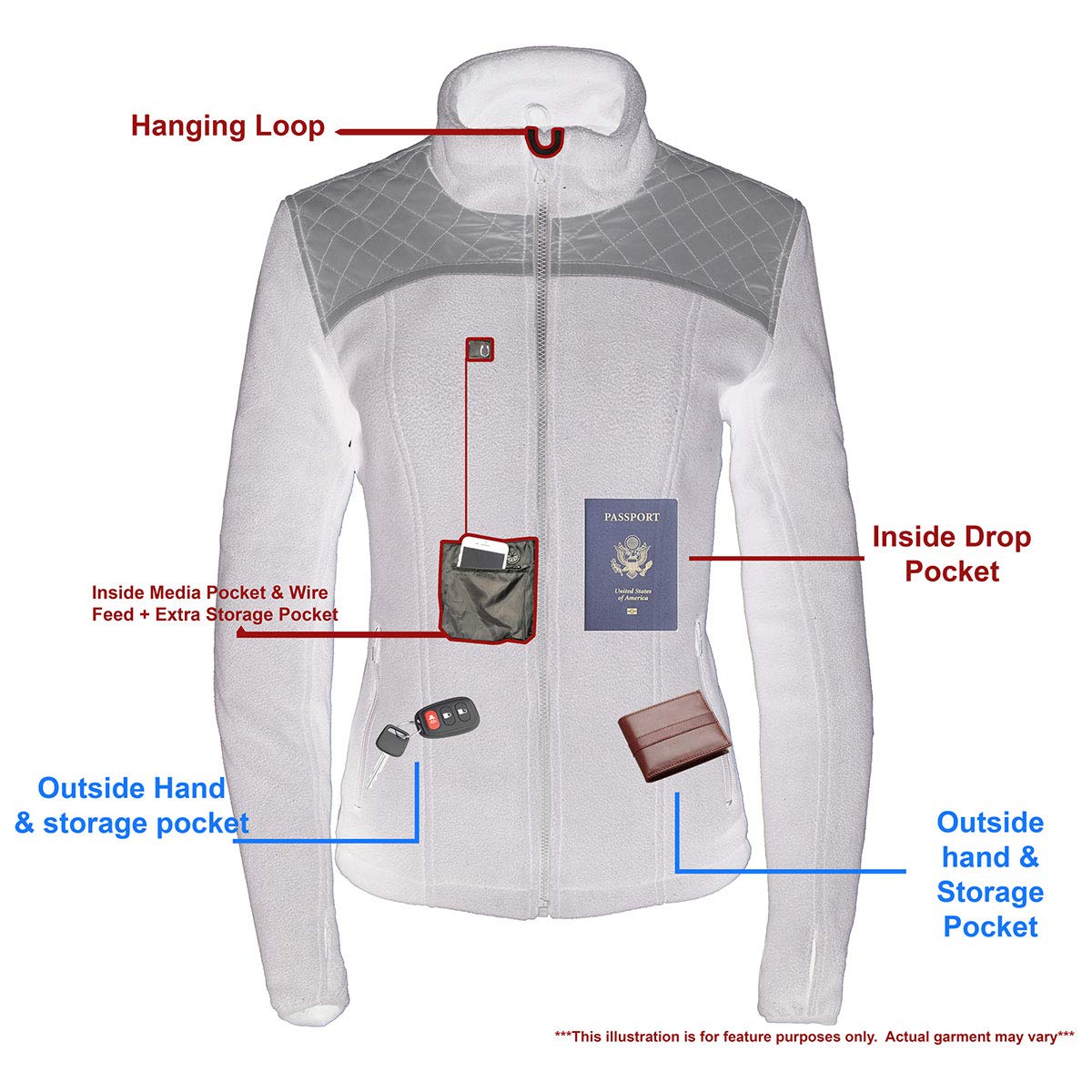 Milwaukee Leather MPL2784 Women's Black Micro Fleece Jacket with Reflective Stripes - Warm Winter Outerwear for Motorcycle Riding, Hiking & Outdoor Activities