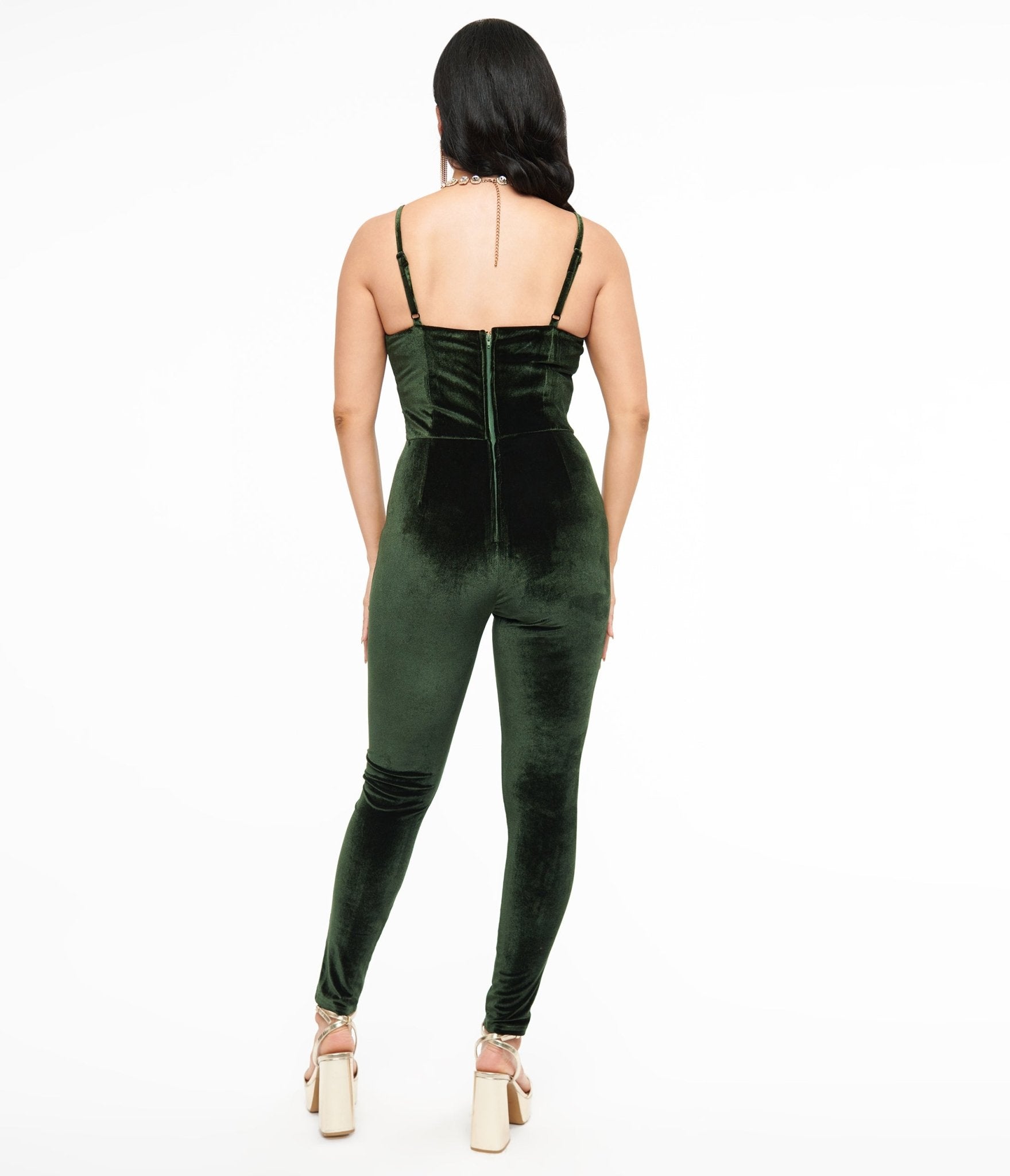 Vintage 1970s Dark Green Velvet Jumpsuit - Retro Fashion for Women | Perfect for Halloween Costumes, Themed Parties & Boho Outfits