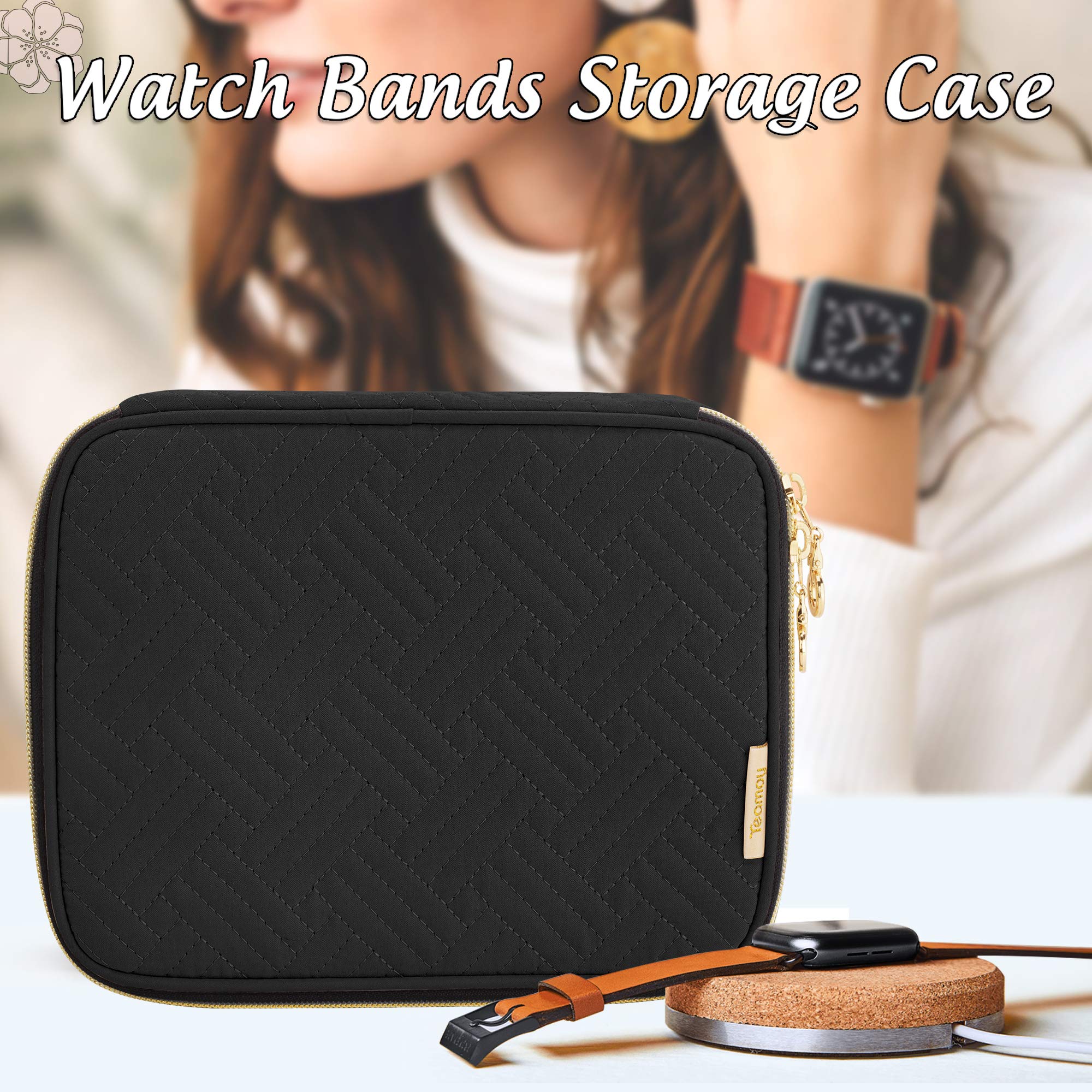 Teamoy 26-Slot Watch Band Storage Case - Organizer for Apple Watch Bands & Accessories - Durable Carrying Bag for Travel & Home Storage - Black