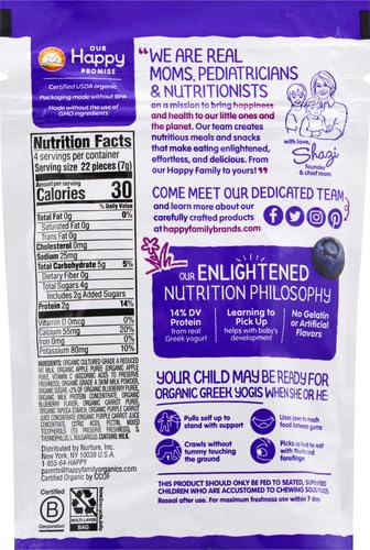 Happy Baby Organics Freeze Dried Yogurt Snacks - Greek Yogis with Blueberry & Purple Carrot | Gluten Free Baby Snacks for 9+ Months | Healthy Toddler Snack for On-the-Go, Daycare & Travel (1oz Pack of 2)