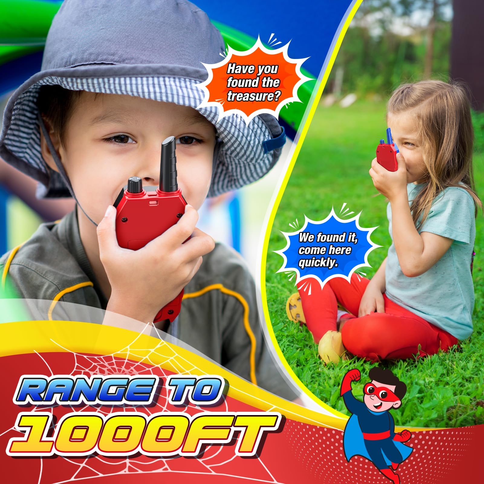 Exssary Kids Walkie Talkies 2 Pack - Best Outdoor Toys for Boys & Girls Ages 3-8 | Birthday Gifts, Camping & Backyard Adventure Games for Children | Long Range Communication Device for Siblings & Friends