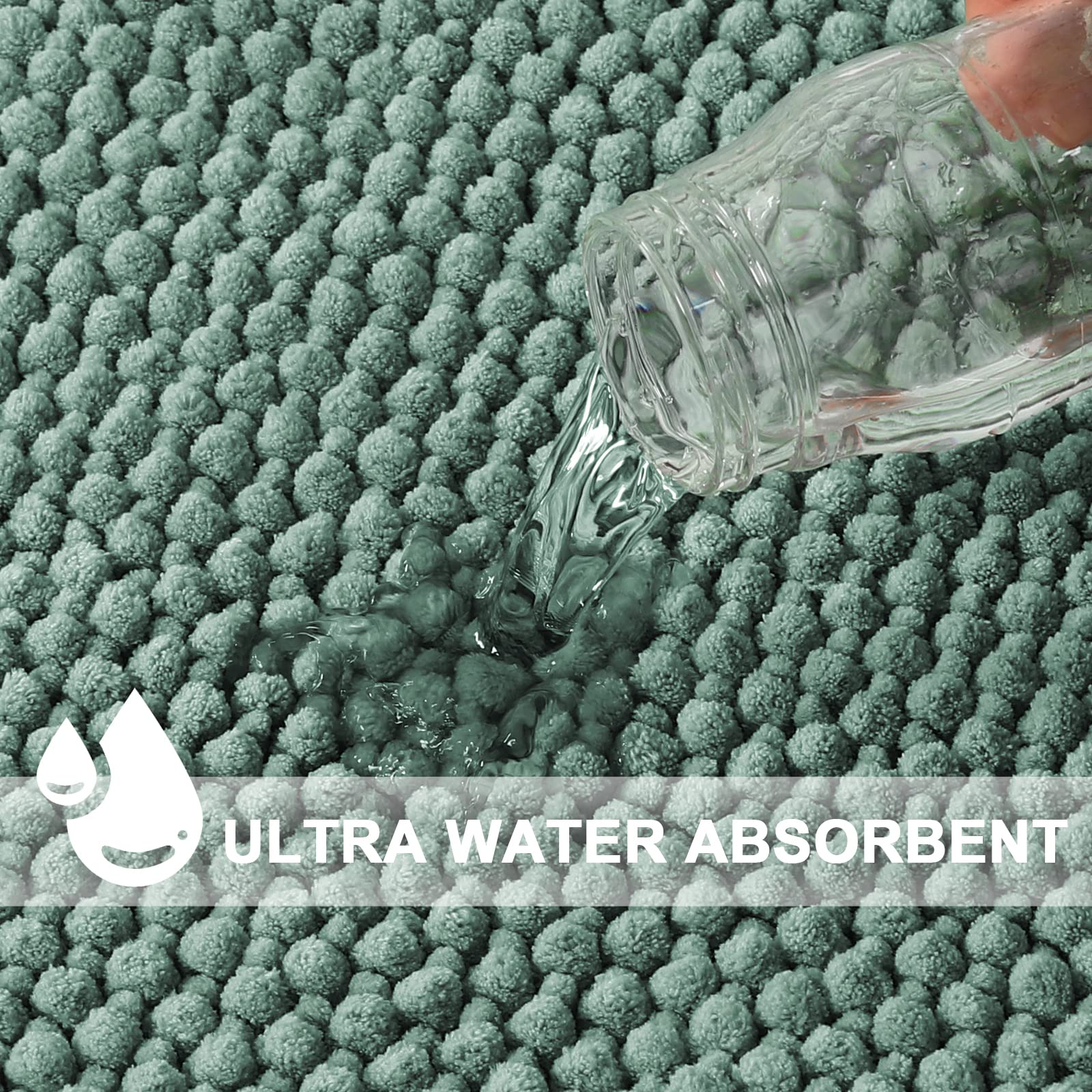 Non-Slip Turquoise Chenille Bath Rug Runner - Super Soft Water Absorbent Shaggy Bath Mat for Bathroom Floor (47