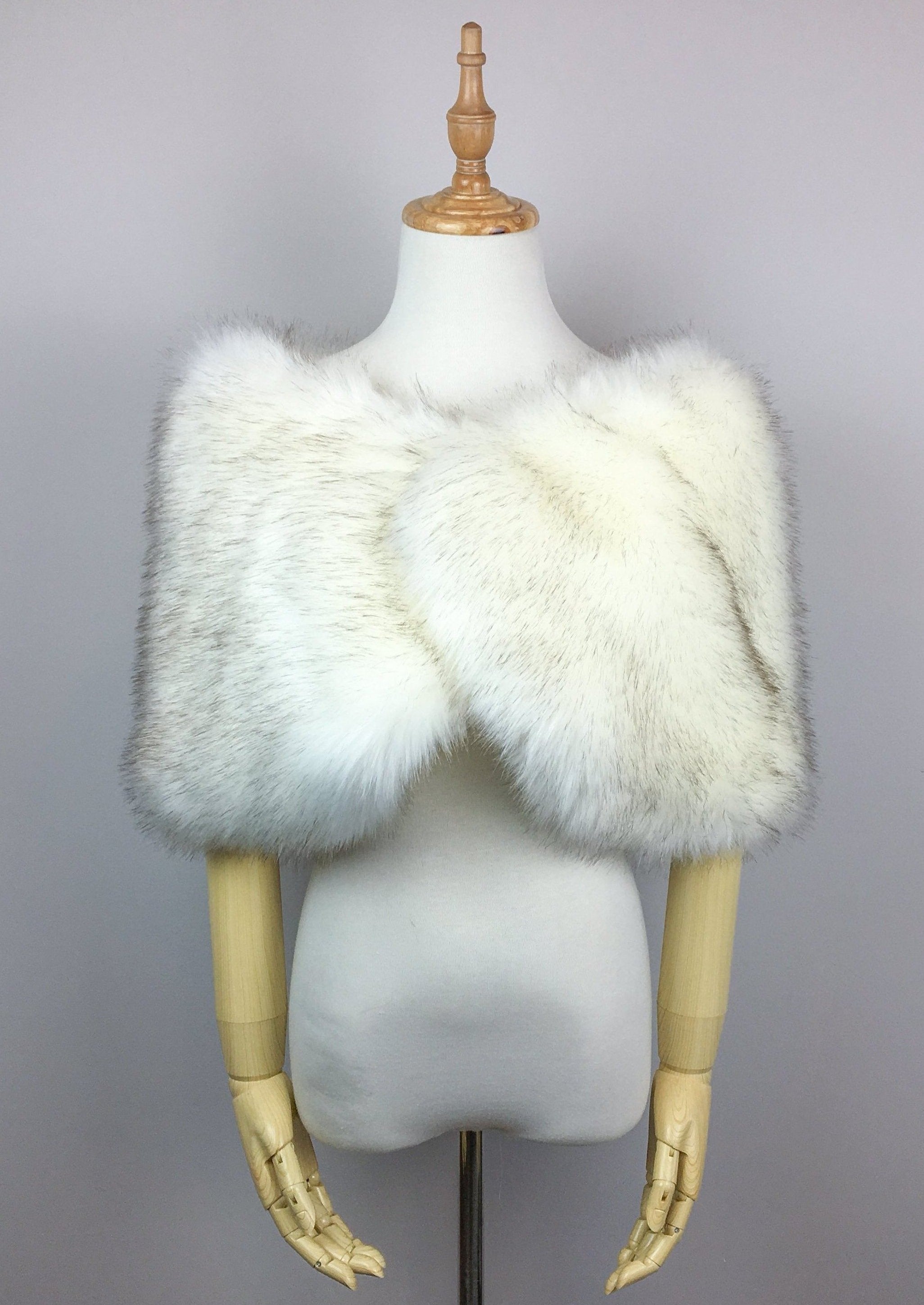 Ivory with Black Fur Wrap (Serena Wht03) - Elegant Winter Shawl for Women, Soft Faux Fur Stole for Parties, Weddings & Evening Events