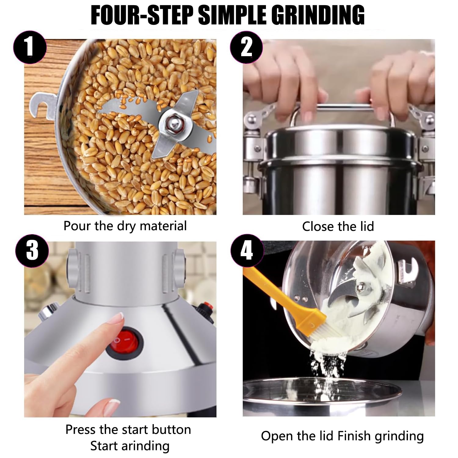 150g Electric Grain Grinder Mill - 850W High-Speed Stainless Steel Spice & Herb Grinder for Corn, Flour, Wheat, Pepper, Coffee Beans | Perfect for Home Baking, Coffee Brewing & Spice Preparation