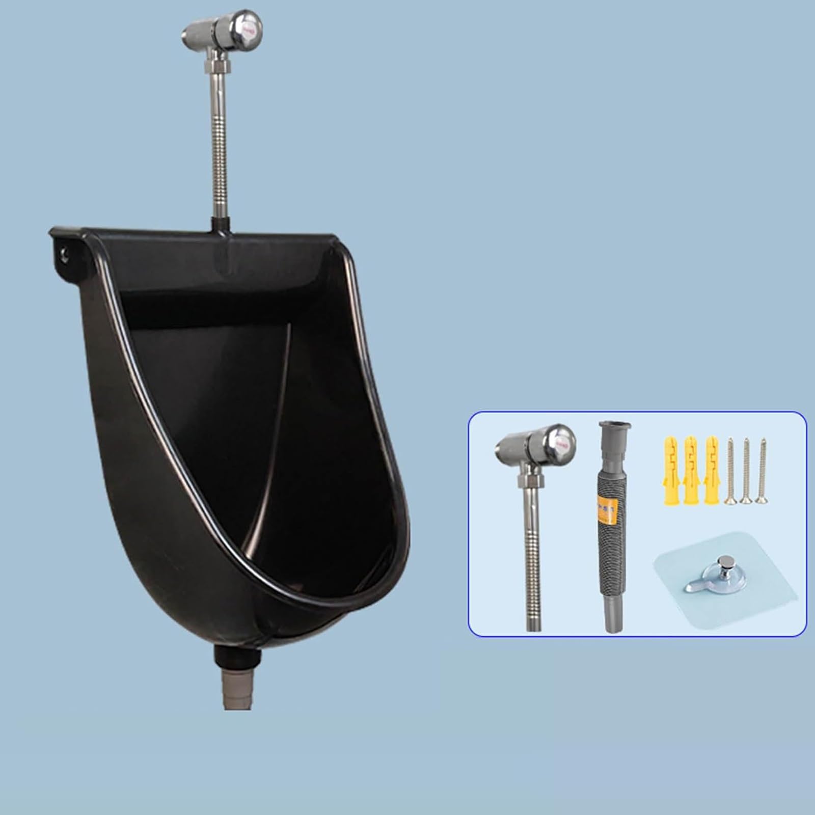 Portable Waterless Urinal for Men - Wall Mounted Plastic Urinal with Hose for Outdoor, Garage & Commercial Use - Mobile Toilet Solution for Camping, Construction Sites & Emergency Situations (Black)