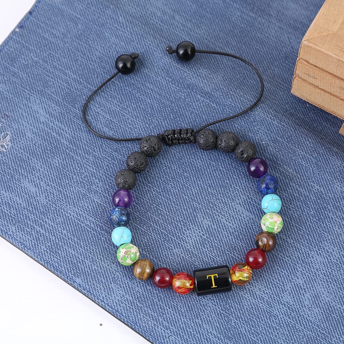 MalYunin Initial Bracelet - Stress Relief & Healing Crystal Bracelet for Women | Yoga, Chakra, Essential Oil Diffuser | Perfect Gift for Meditation, Relaxation & Spiritual Wellness