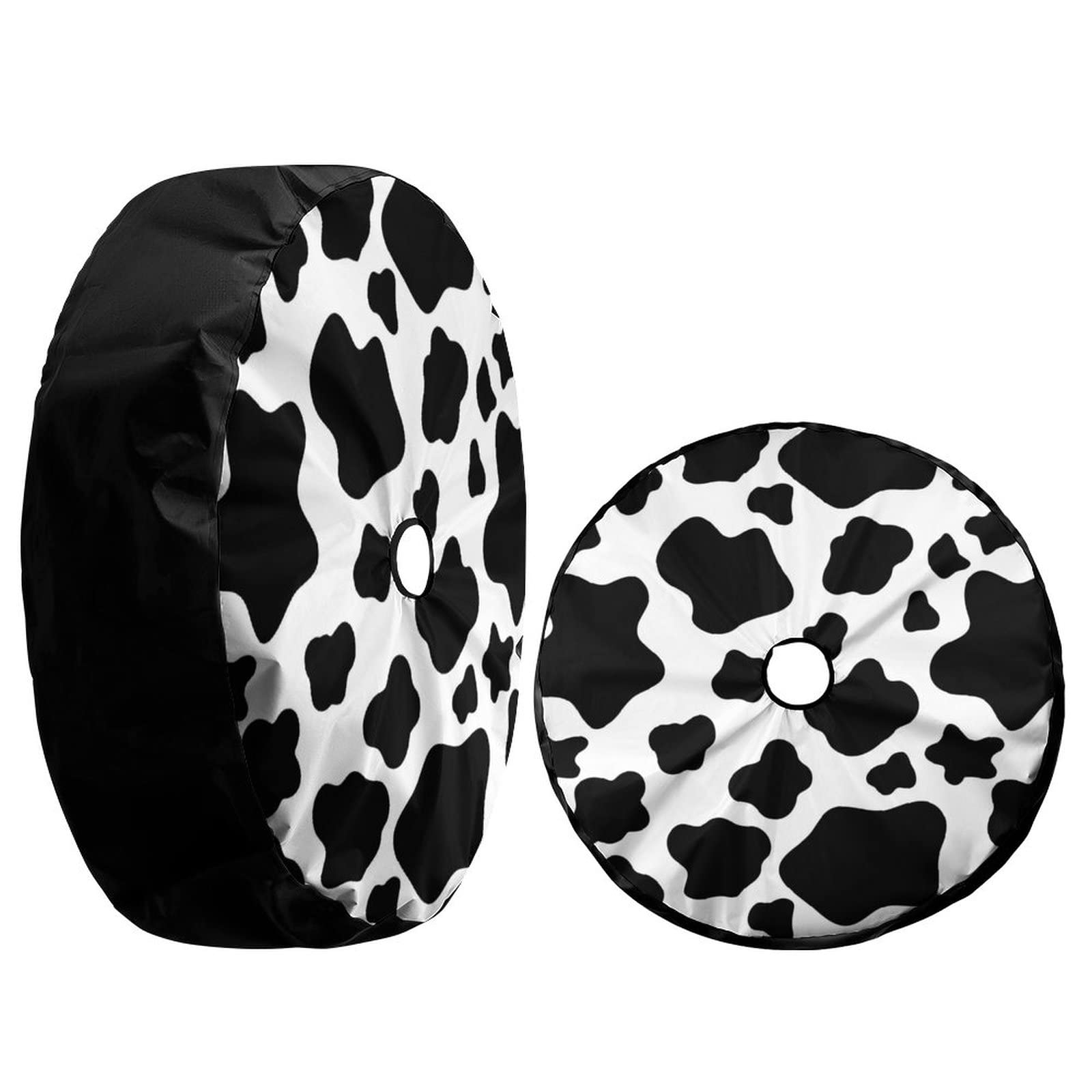 Cute White Cow Print Spare Tire Cover with Backup Camera Hole - Universal Fit for 17 Inch Wheels on Trailers, RVs, SUVs & More | Perfect for Outdoor Adventures & Road Trips