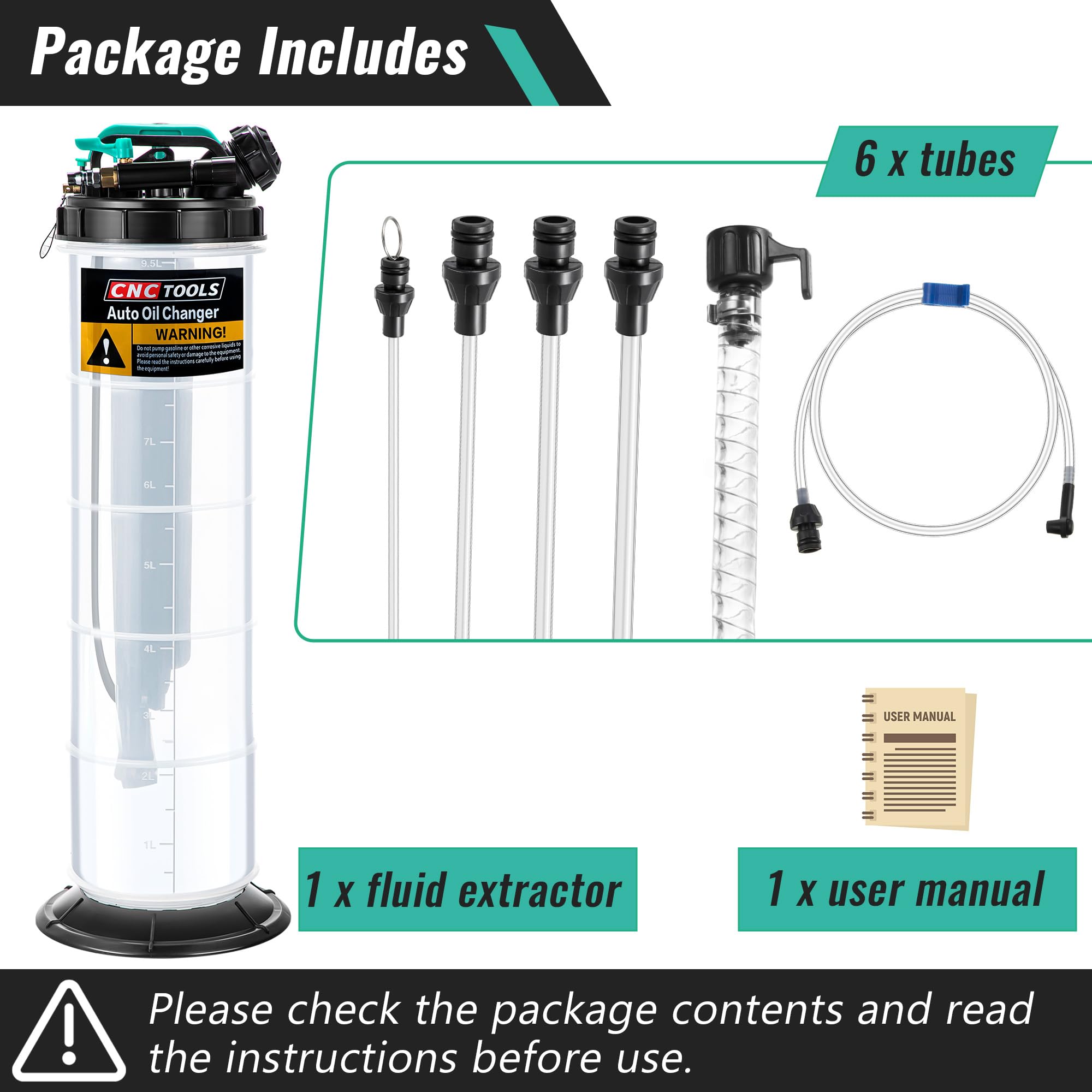 2.5 Gallon/9.5L Manual Pneumatic Oil Fluid Extractor Pump - Automotive Oil Changer & Brake Bleeder Kit with 5 Hoses for Cars, SUVs, Trucks, Yachts - Perfect for DIY Oil Changes & Brake Maintenance