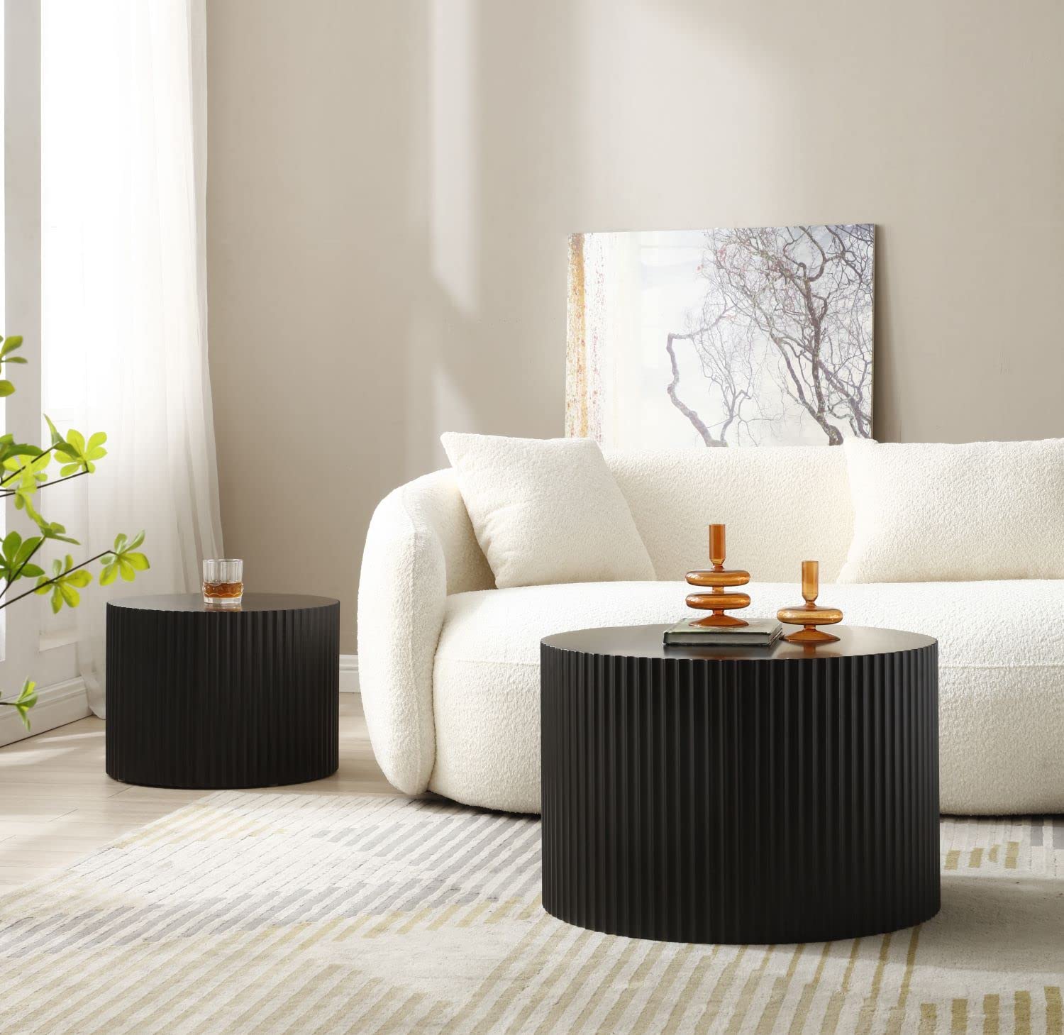 Handcrafted MDF Round Nesting Coffee Table Set of 2 - Black End Tables for Living Room & Office | Space-Saving Modern Home Decor for Small Spaces
