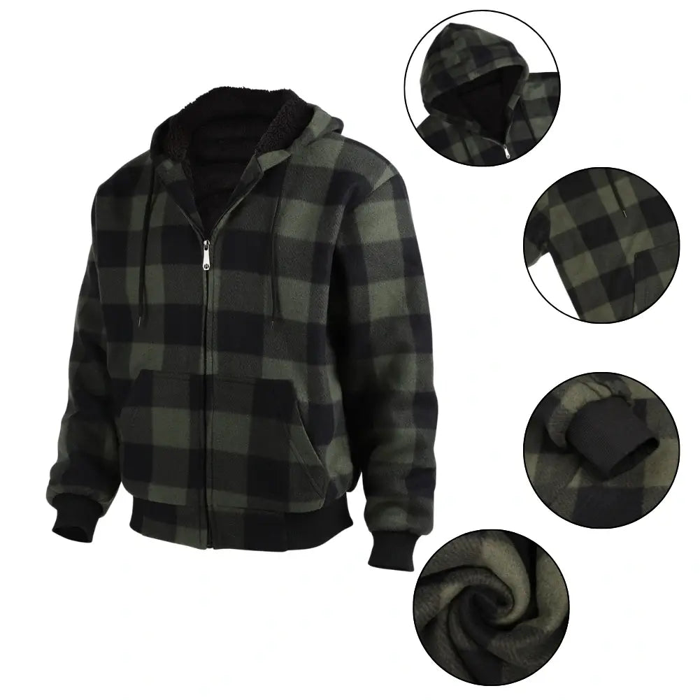 Men's Plaid Sherpa Lined Sweatshirt - Warm Flannel Shirt Jacket for Winter, Cozy Fleece-Lined Pullover for Outdoor Activities & Casual Wear