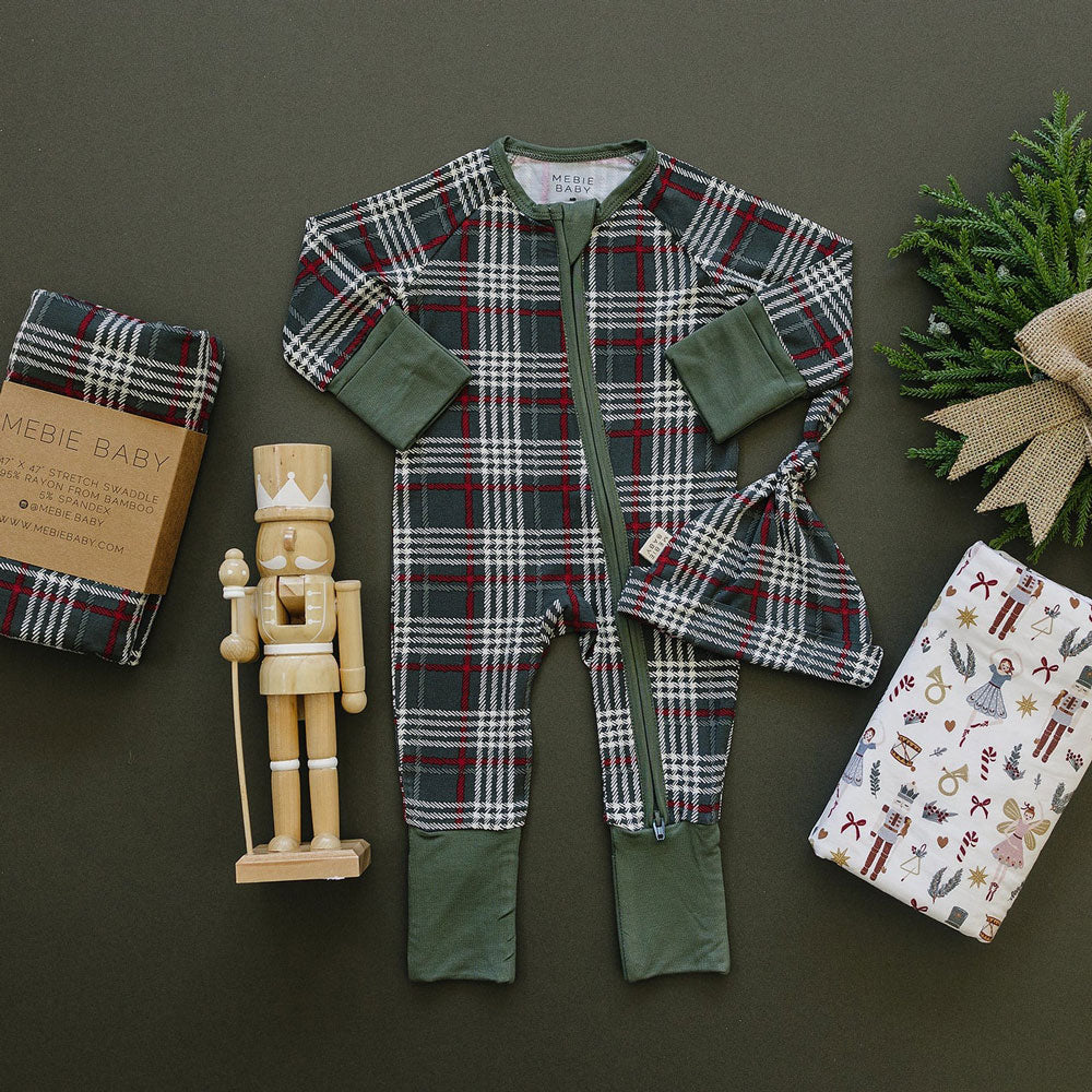 Bamboo Zipper Pajama Set for Women - Soft Green Plaid Sleepwear for Comfortable Nights | Cozy Loungewear & Sleepwear Gift Idea