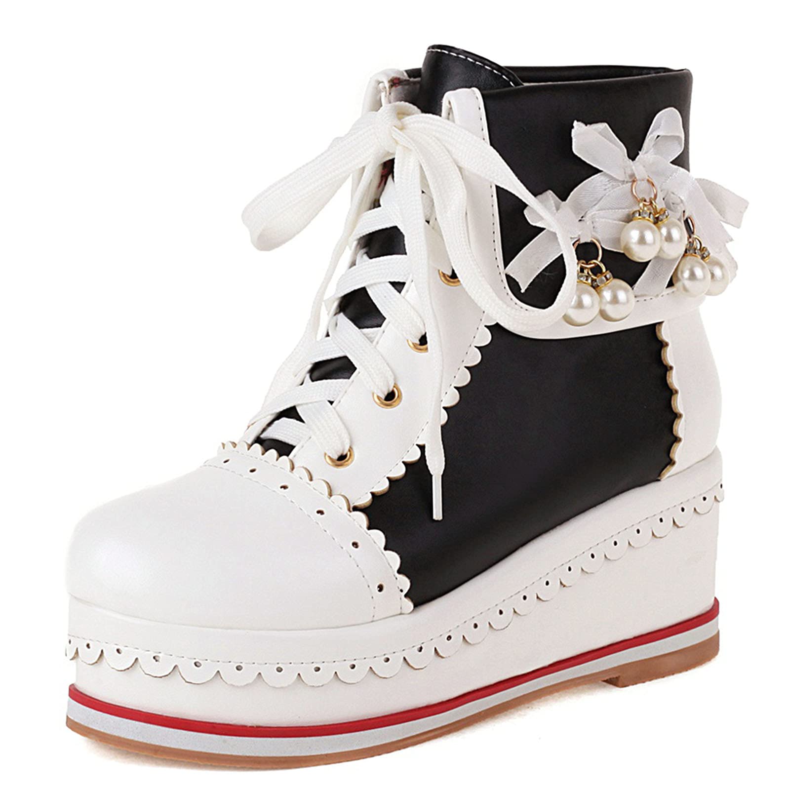 SaraIris Women's Cute Lolita Platform Boots - Chunky High Heel Lace Up Ankle Boots for Cosplay, Gothic Fashion & Retro Style | Perfect for Halloween Costumes, Anime Conventions & Vintage Outfits