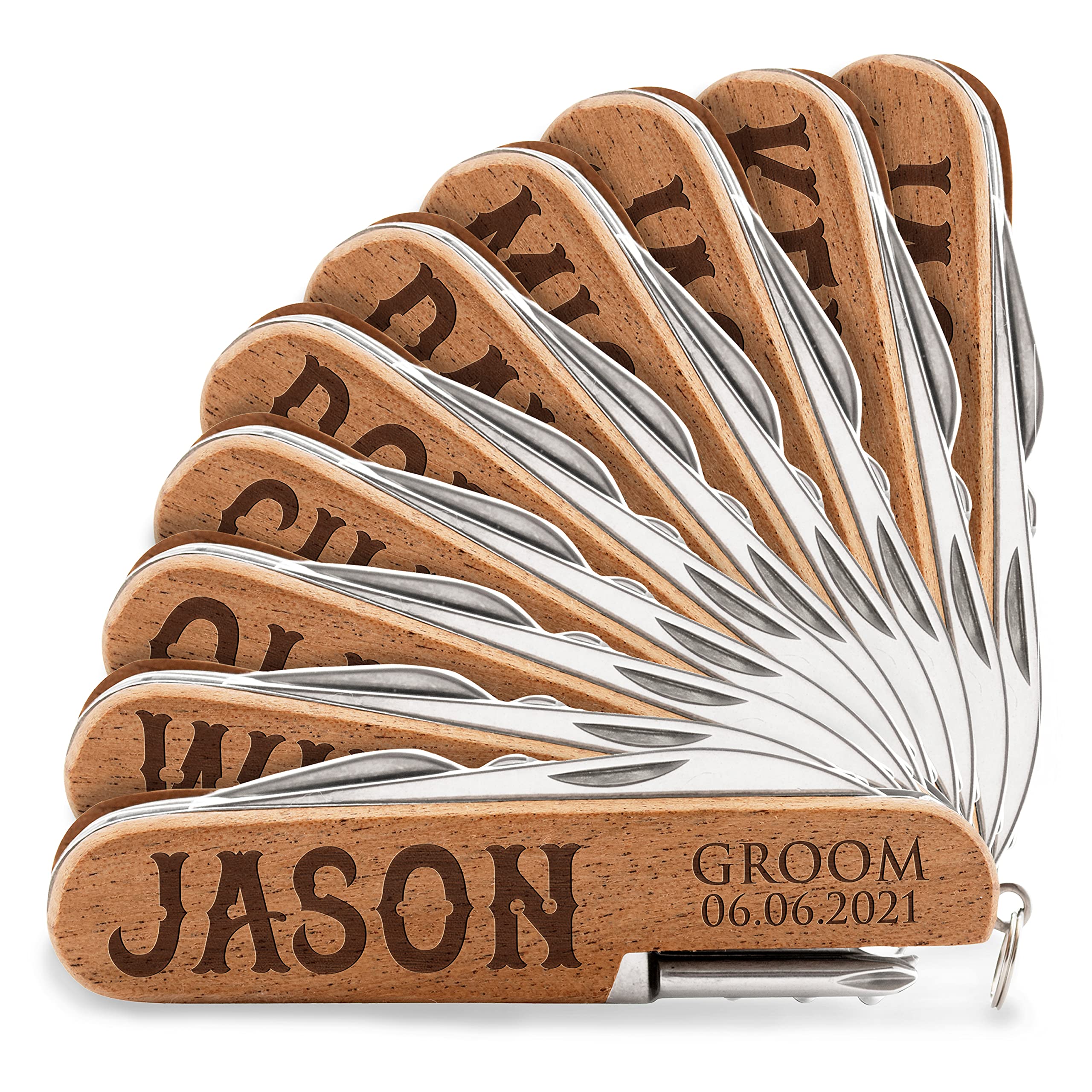 10-Piece Personalized Pocket Knife Set with Custom Name & Date Engraving - 10 Font Options, 8-Function Multi-Tool - Perfect Groomsmen Gifts, Anniversary Present for Him - Ideal for Camping, Hiking, and Everyday Carry (EDC)