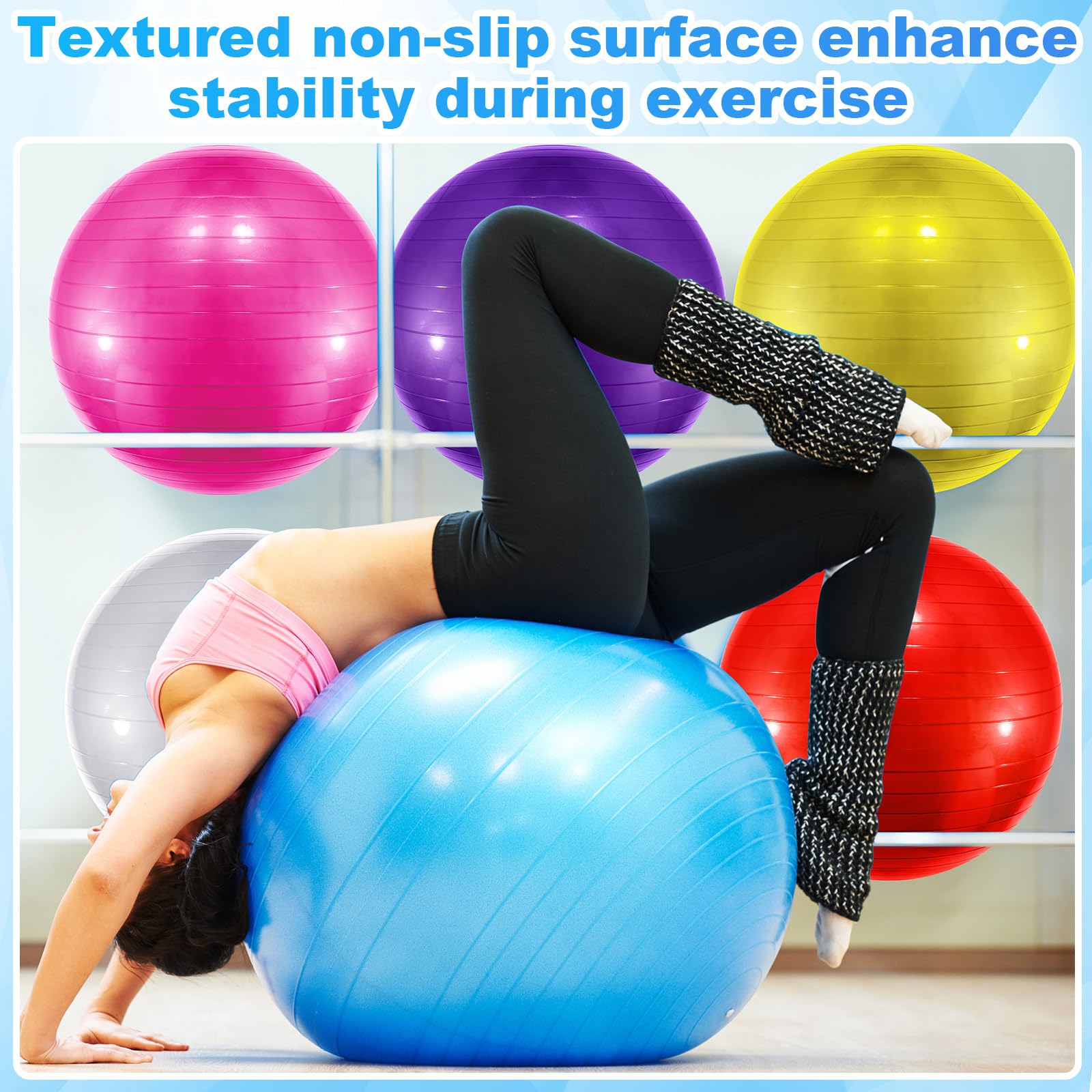 Jexine 6-Pack Yoga Exercise Ball Set - Anti-Burst PVC Stability Ball for Home, Gym & Office - Includes Quick Pump - Perfect for Pregnancy Workouts, Balance Training & Physical Therapy