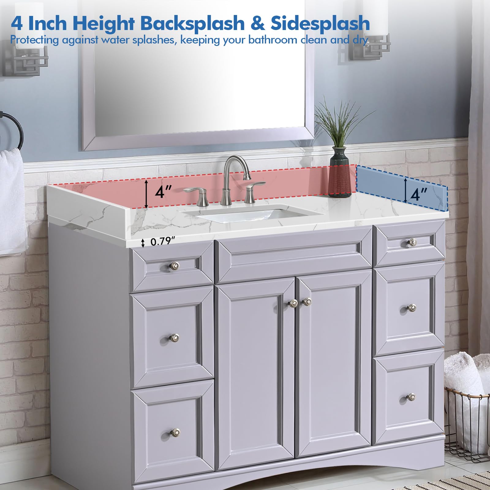 Calacatta Quartz Vanity Top with Sink - 48