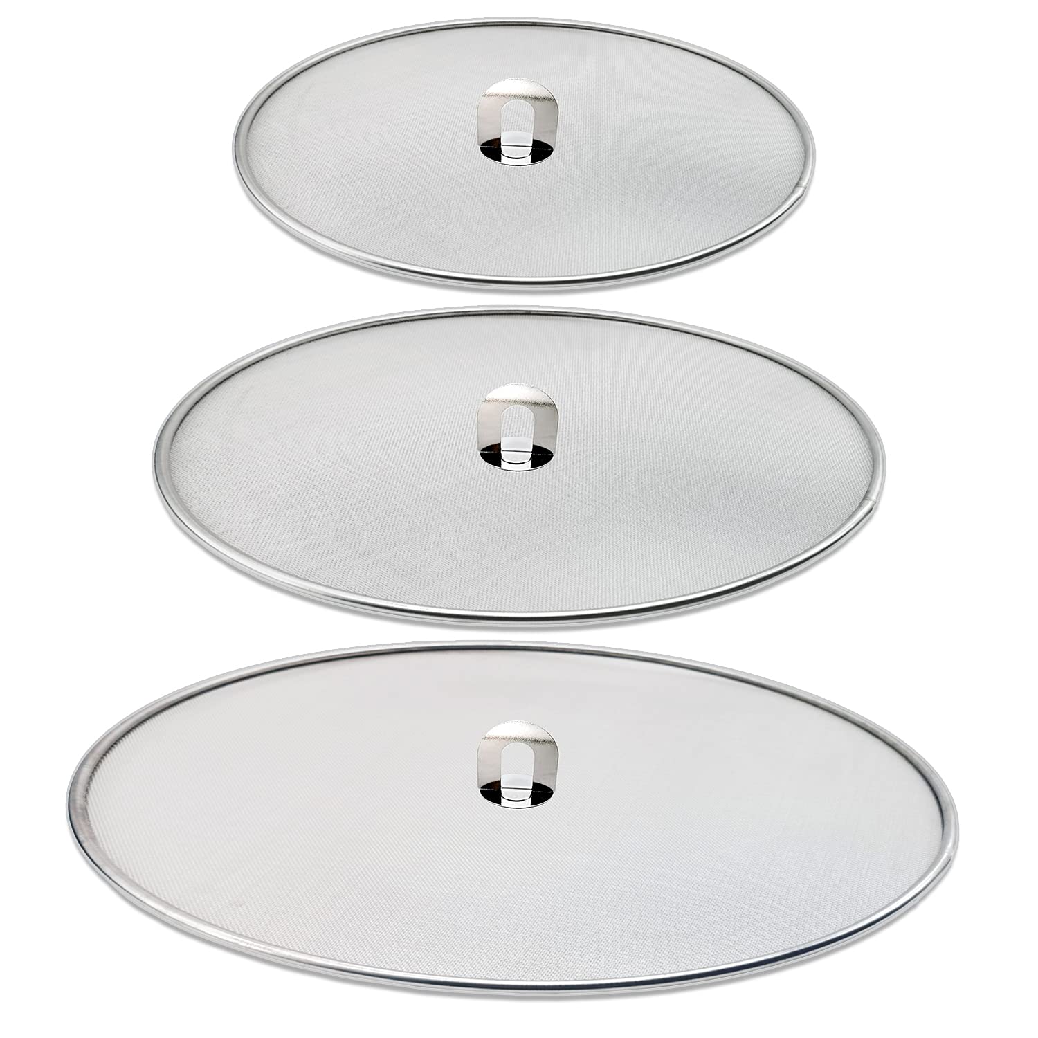 Antallcky 3-Pack Stainless Steel Grease Splatter Screen for Frying Pan - Foldable Flat Knob, Ultra-Fine Mesh Lids (9.8, 11.5, 13 Inch) - Oil Splatter Guard for Cooking, No Mess & Burns - Perfect for Stovetop Frying, Grilling & Sauteing