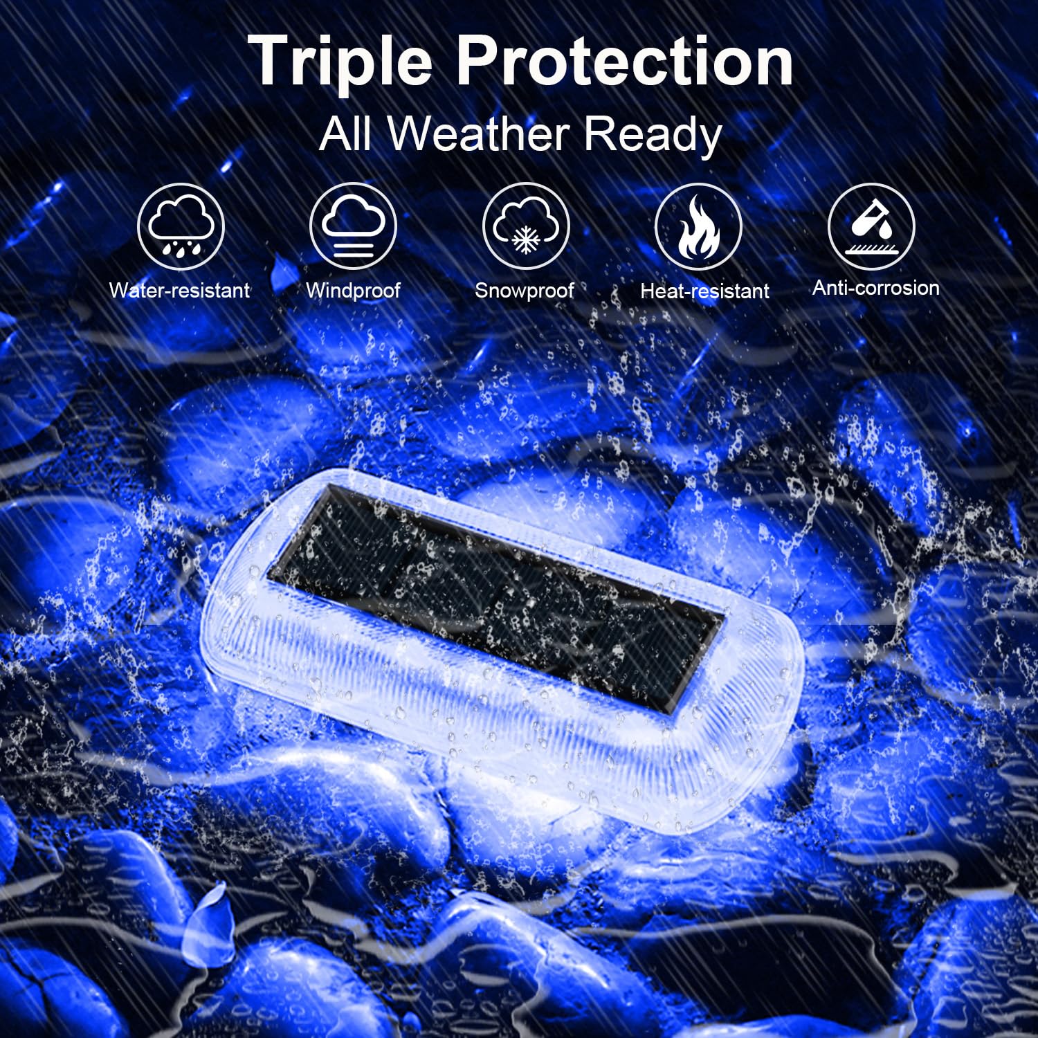 T-SUN 4 Pack Solar Step Lights - Waterproof Outdoor LED Stair Lights for Deck, Fence, Driveway, Yard, Balcony, Pathway & Front Porch | Solar-Powered Blue Lighting for Nighttime Safety & Decoration