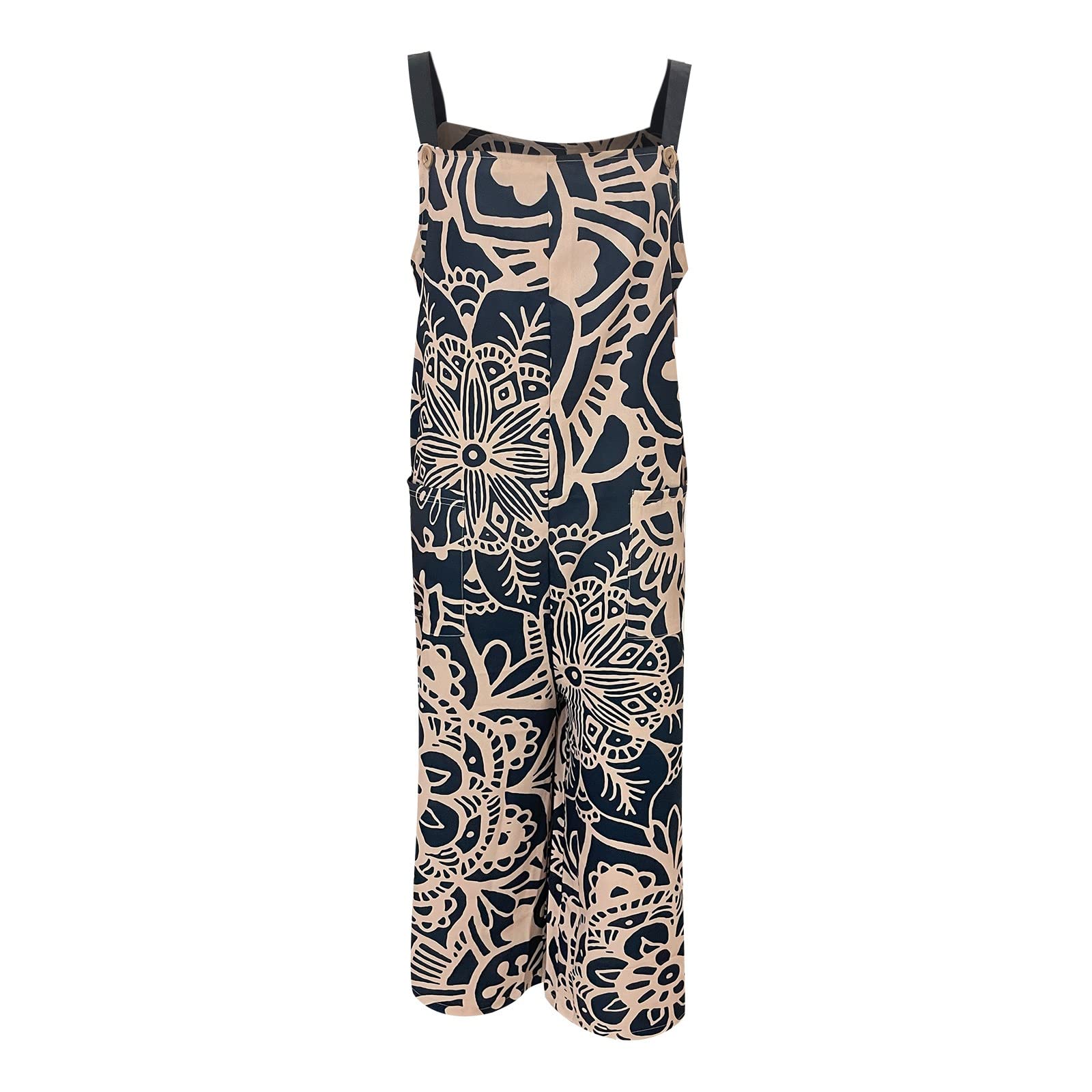 Women's Loose Fit Fashion Print Button Down Bib Overalls - Casual Baggy Wide Leg Jumpsuit with Pockets | Daliwan Denim Overalls for Everyday Wear, Outdoor Activities & Street Style