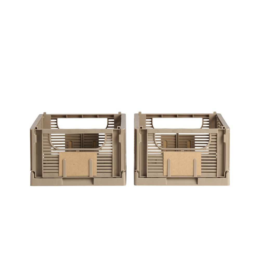 DESIGNSTUFF Linear Collapsible Storage Crate Set of 2, Small 25x16cm, Taupe - Foldable Organizer for Home, Office, Nursery & Closet Organization