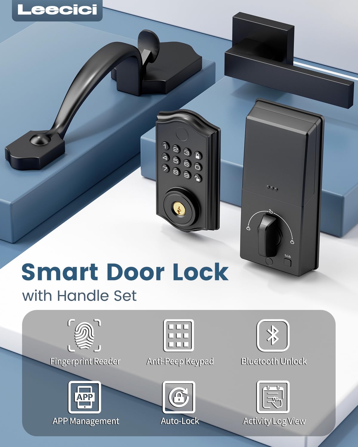 Smart Front Door Lock Set - Keyless Entry with APP Control, Fingerprint & Electronic Keypad, Auto Lock, Easy Installation (Black) - Secure Your Home with Modern Convenience for Families & Renters