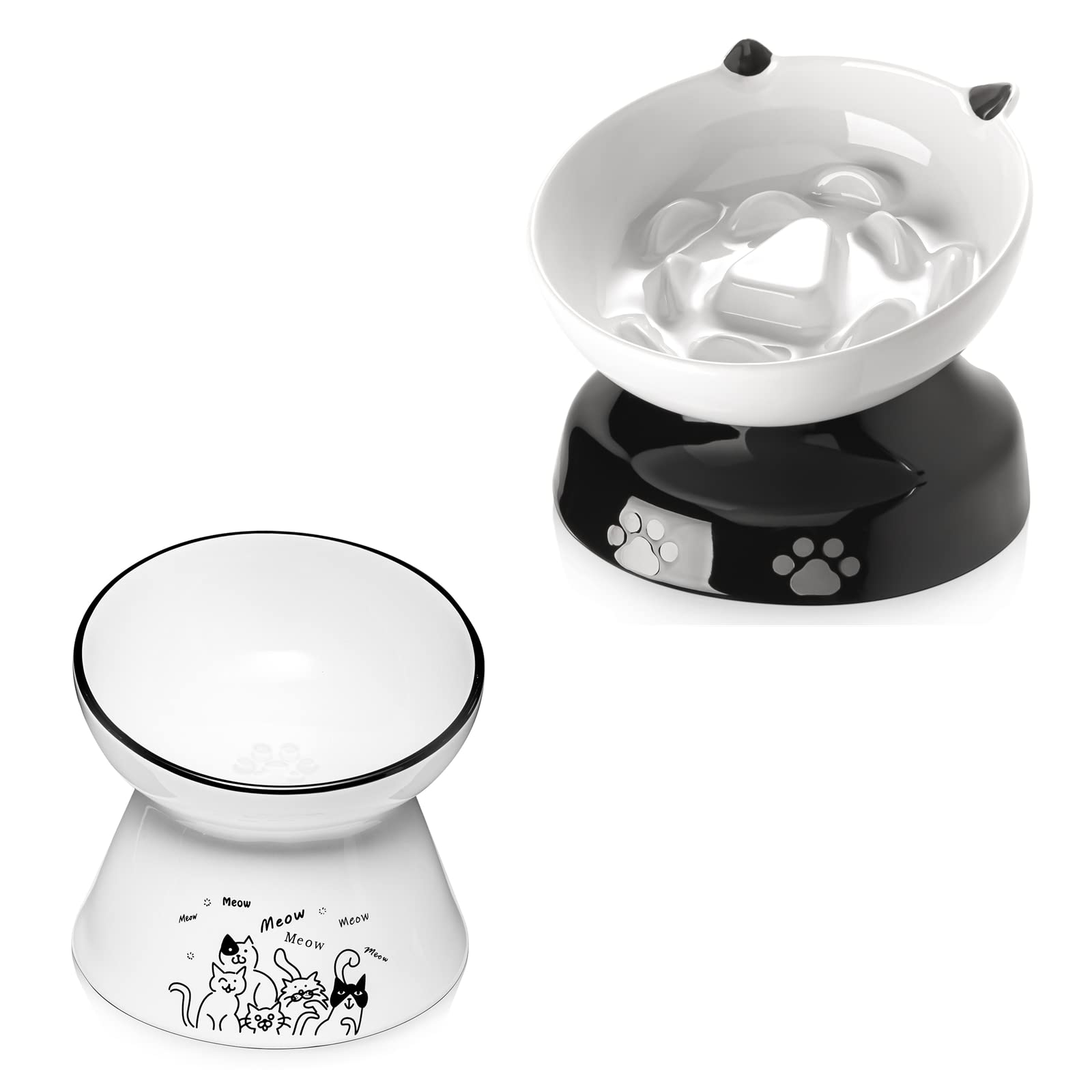YYHY Elevated Cat Slow Feeder Bowl - Tilted Design Anti-Chin Stain Pet Food Dish for Dry & Wet Food - Perfect for Kittens, Adult Cats & Small Dogs at Mealtime