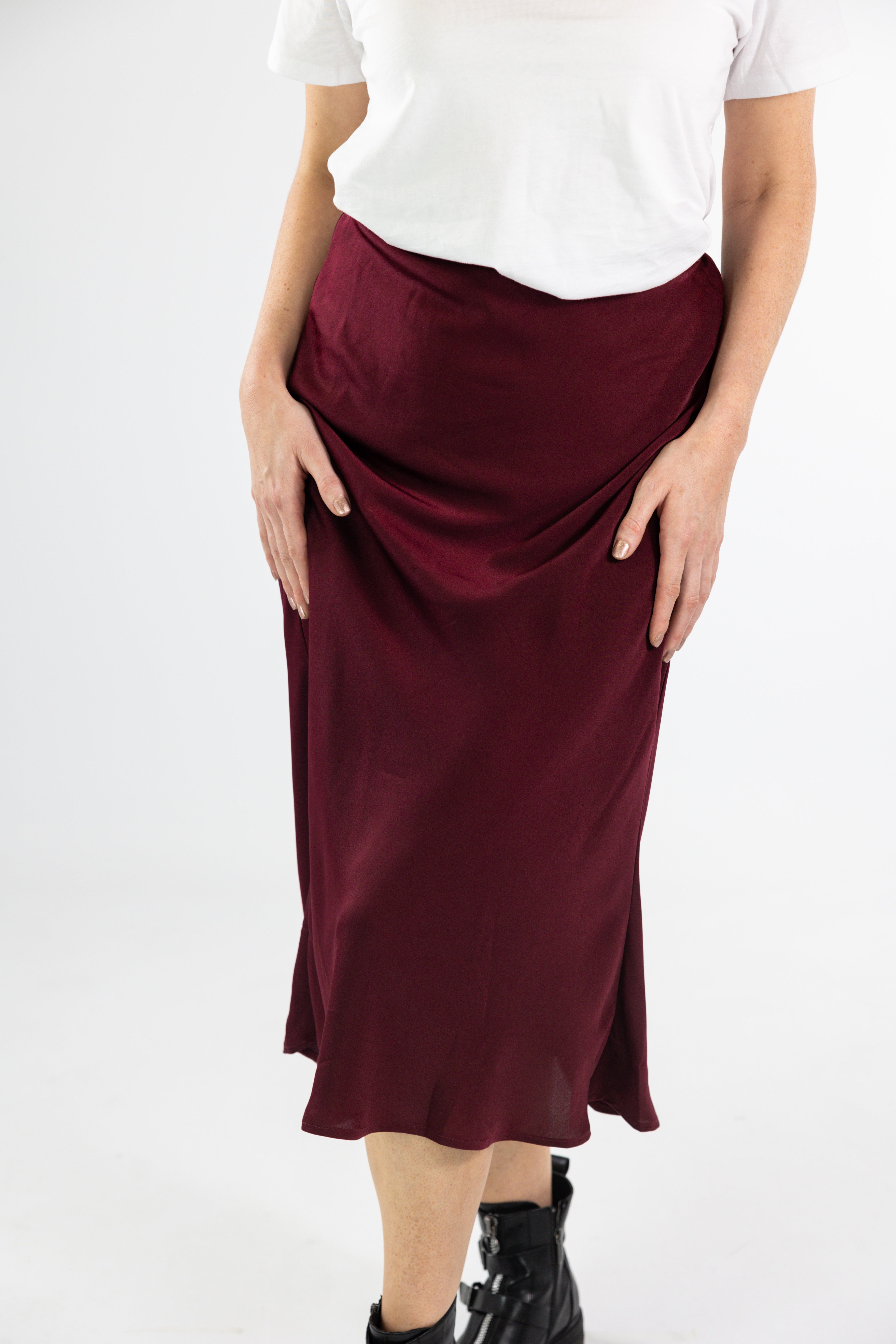 Elegant Fleur Skirt in Burgundy - Women's Floral Midi Skirt for Casual & Office Wear