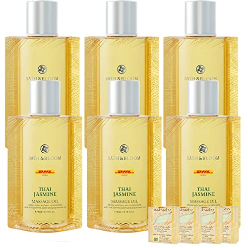 Premium Thai Jasmine Massage Oil - Anti-Aging, Wrinkle Reduction & Skin Smoothing - 5.74 Fl Oz Spa Essential (Pack of 6) - Perfect for Relaxation, Aromatherapy & Home Spa Treatments - Includes Free Tomato Facial Mask - Fast DHL Shipping