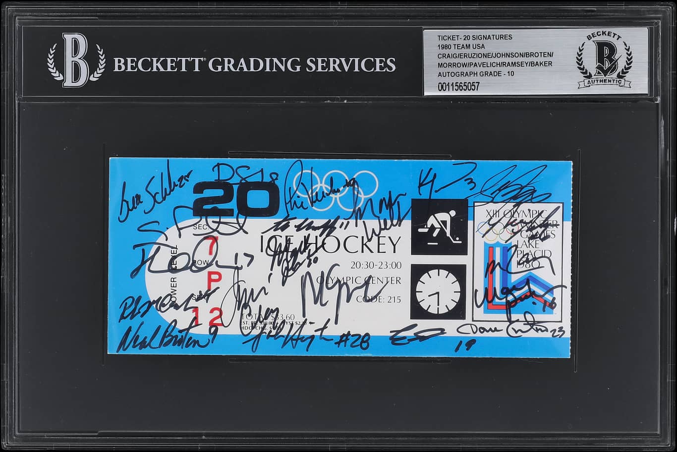 1980 USA Hockey Team Signed West Germany Game Ticket - February 20, 1980 - BAS Auto 10 Certified - Olympic Memorabilia for Collectors & Sports Fans