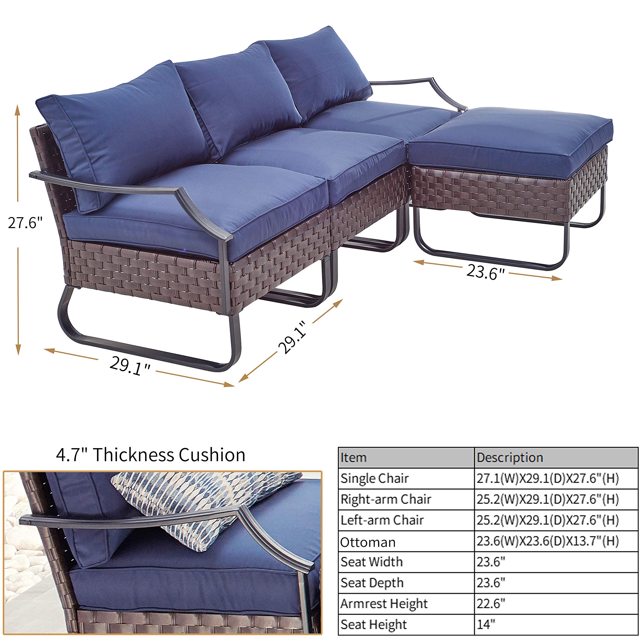 Romayard 4-Piece U-Leg Patio Conversation Set - All-Weather Outdoor Sectional Sofa for Backyard, Garden, and Poolside Relaxation