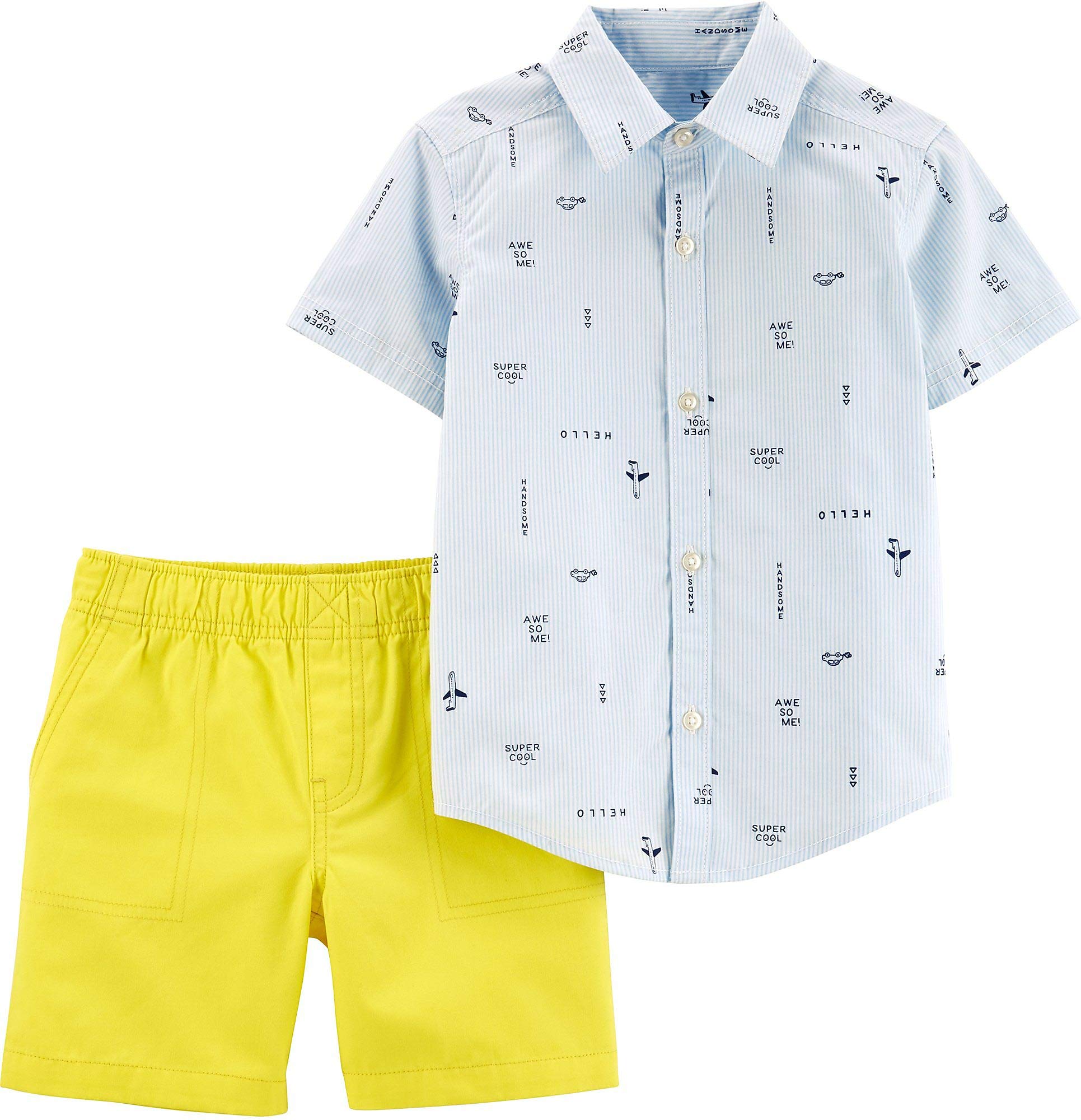 Carter's Baby Boys Mix Stripe Button Down Shorts Set - 2-Piece Outfit for Summer Playtime & Casual Wear