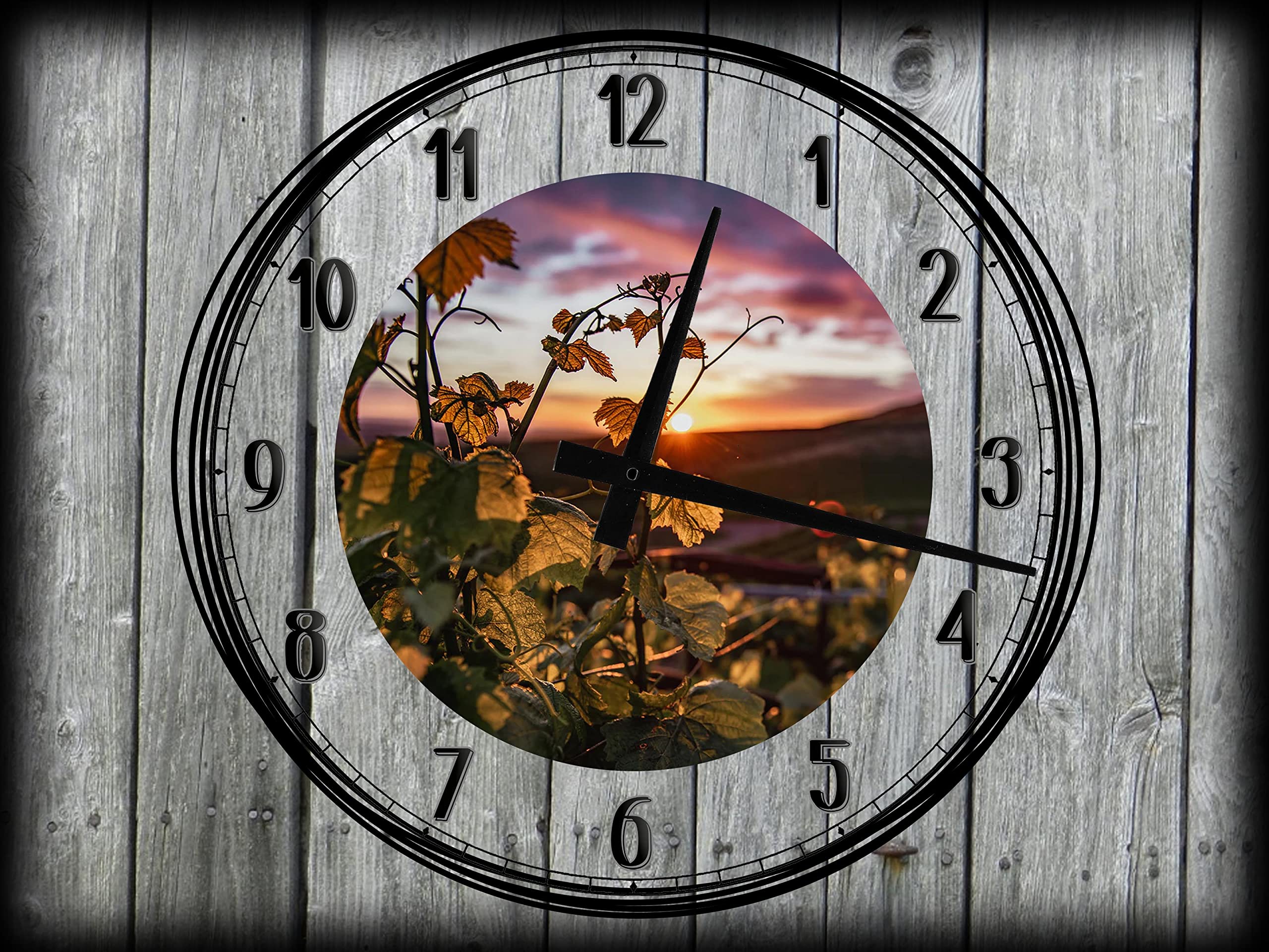 12 x 16 Inch Tuscan Vineyard Sunset Wall Clock - Canvas Art Decor with Grapes on Vine for Living Room, Kitchen & Office - Gray Wine Country Wall Art