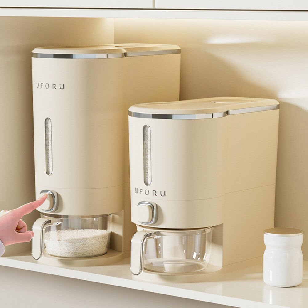 22 Lbs Large Rice Dispenser with Measuring Cup - Airtight Moisture-Proof Cereal & Dry Food Storage Container for Kitchen Pantry - Perfect for Rice, Grains, Pasta, and Bulk Food Organization