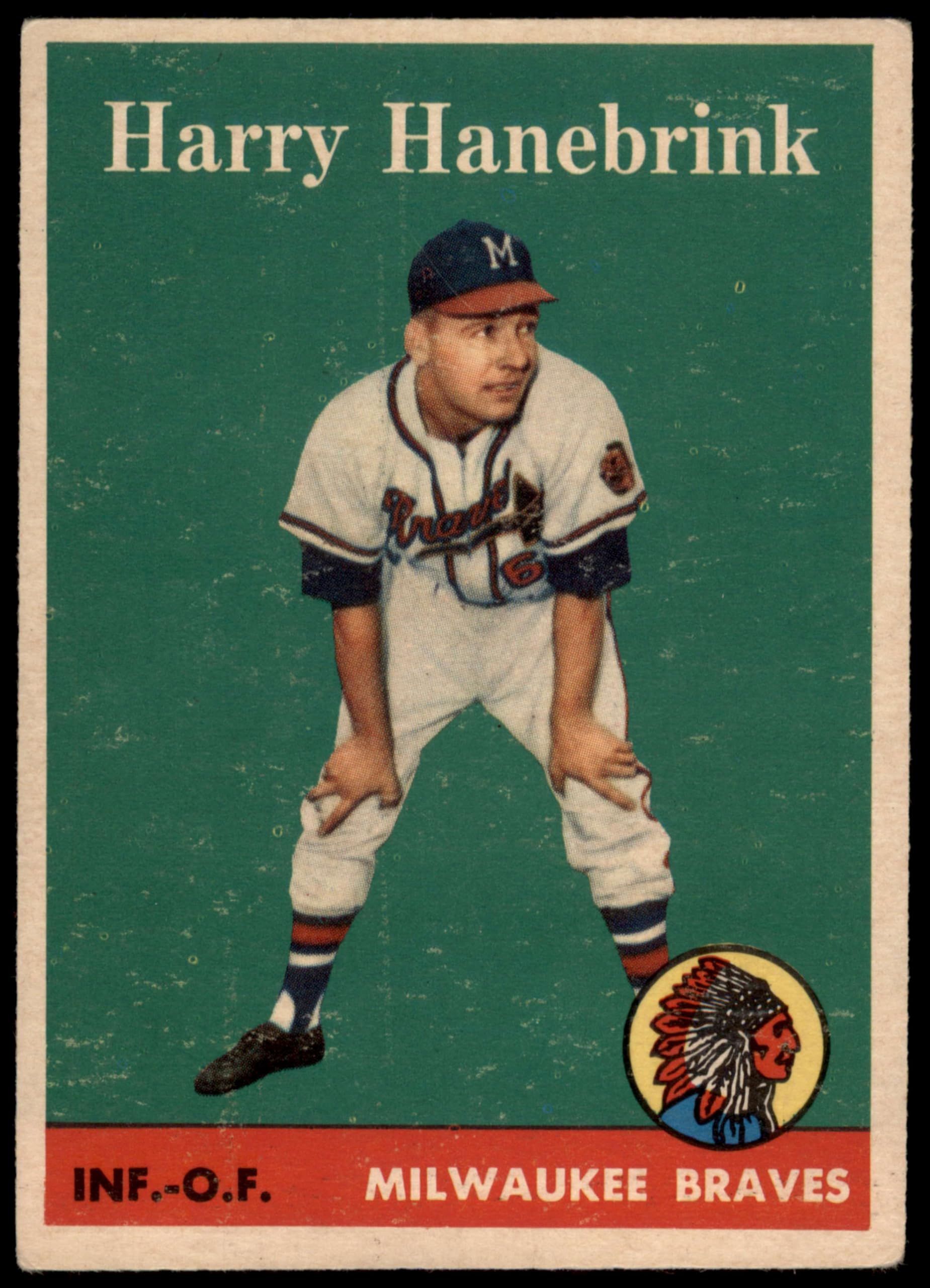 1958 Topps #454 Harry Hanebrink Milwaukee Braves Baseball Card - Vintage MLB Collectible - Perfect for Sports Memorabilia Collections & Baseball Fan Gifts