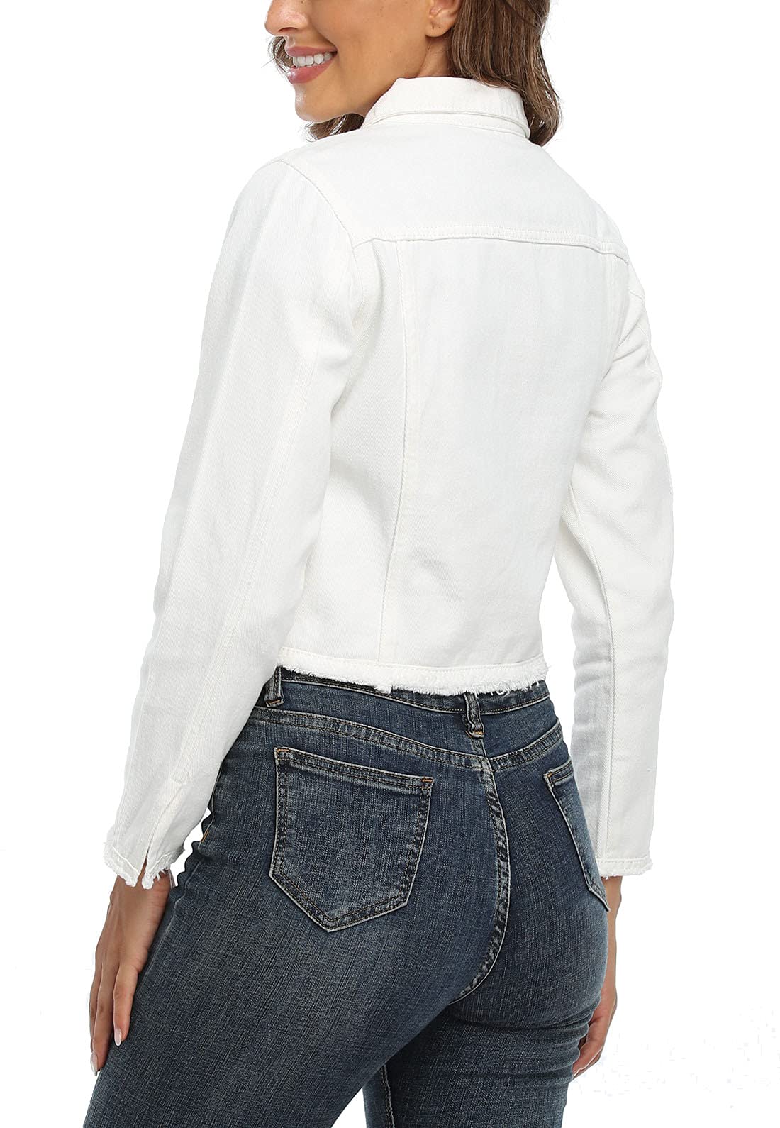 Anienaya Women's Frayed Washed Cropped Denim Jacket - Distressed Button Up Jean Jacket with 2 Side Pockets | Perfect for Casual Outfits, Streetwear & Spring Layering