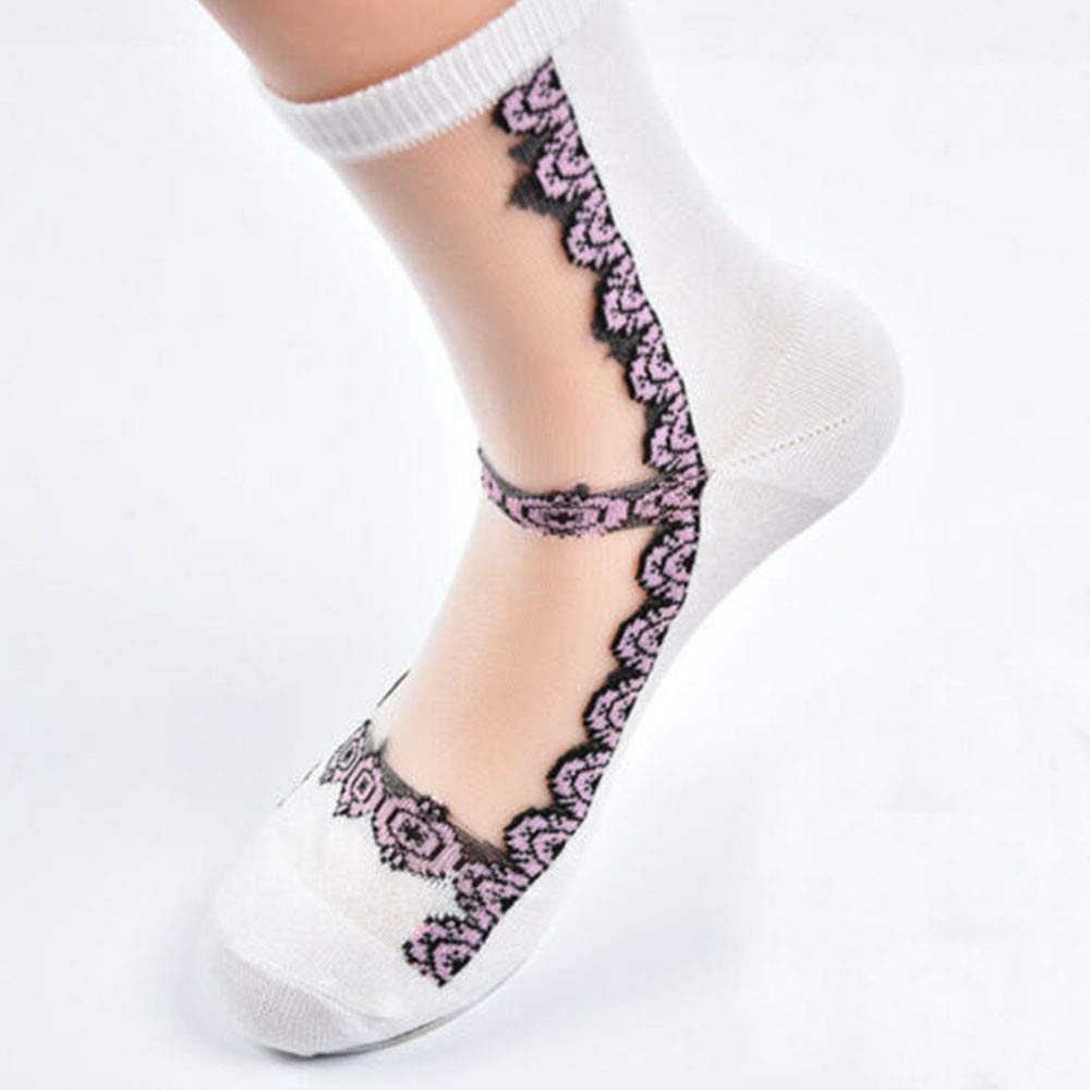 Acxico 10 Pairs Women's Floral Silk Socks - Breathable Thin Short Socks for Spring & Summer | Perfect for Weddings, Office Wear & Casual Outfits