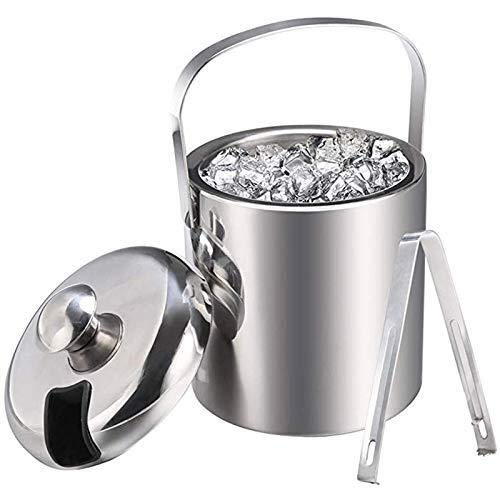 ZKS-KS Double Wall Stainless Steel Ice Bucket with Lid & Tongs - Silver Wine Chiller for Bars, Parties, Camping & Outdoor Entertaining - Keeps Drinks Cold for Hours
