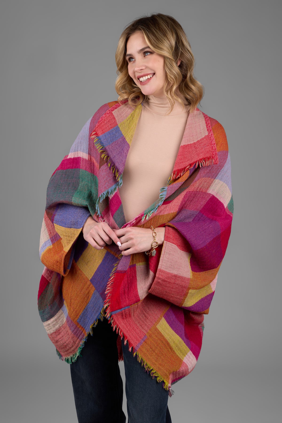 Woolen Rainbow Color Grid Cocoon - Soft & Warm Winter Scarf for Women & Men - Perfect for Outdoor Activities, Travel & Cold Weather