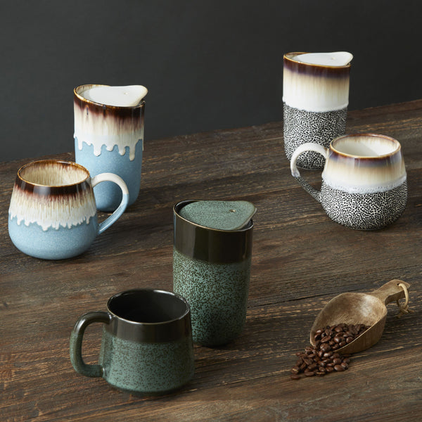 Premium Handcrafted Stoneware Mug - Leaf & Bean Design - Perfect for Coffee, Tea & Hot Beverages - Ideal for Home, Office & Gifts